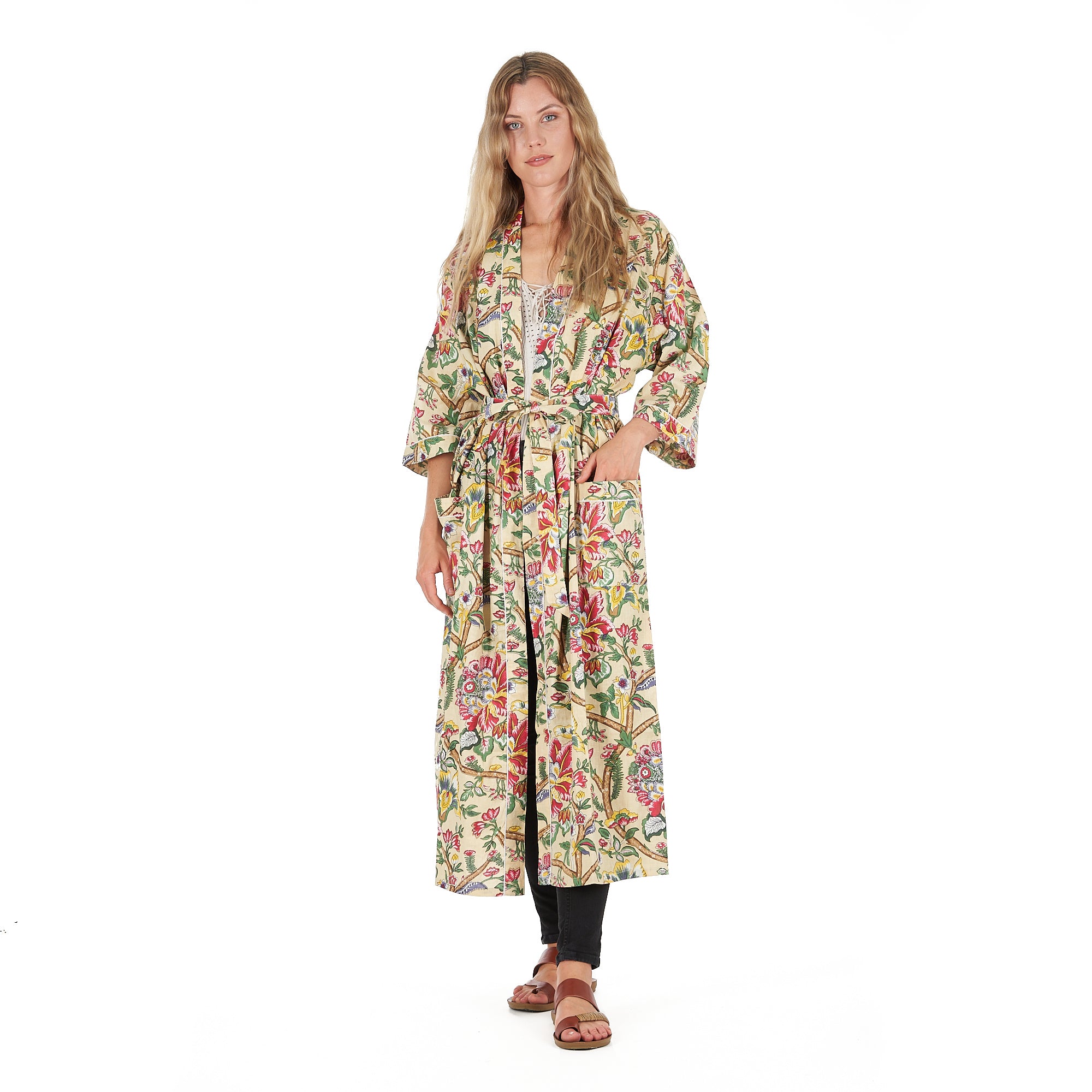 'Yellow Sherbet Florals' 100% Cotton Kimono Robe