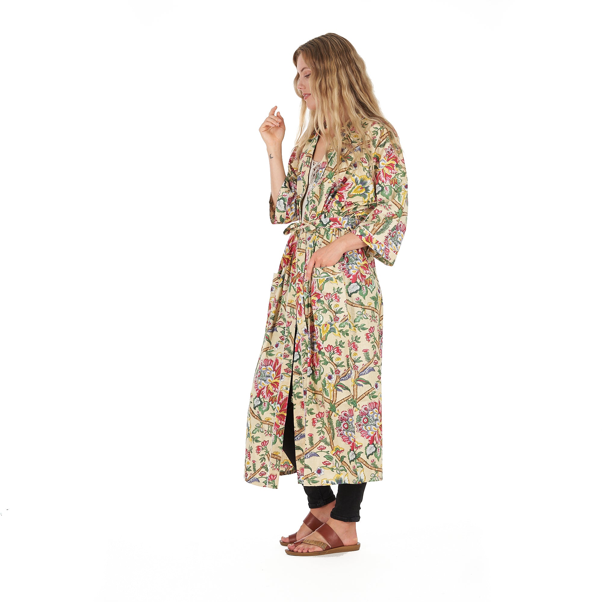 'Yellow Sherbet Florals' 100% Cotton Kimono Robe