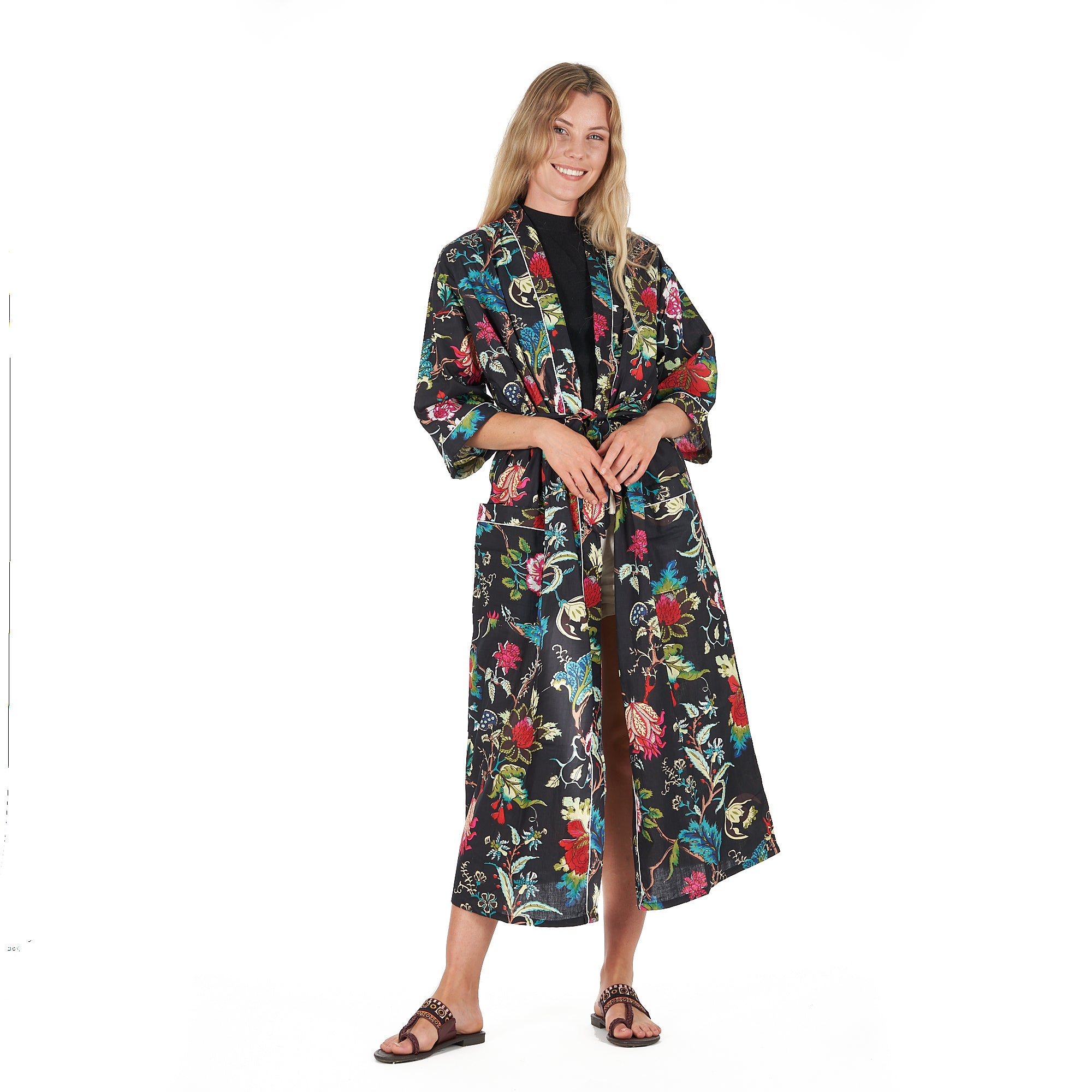 'Noir Nights' 100% Cotton Kimono Robe
