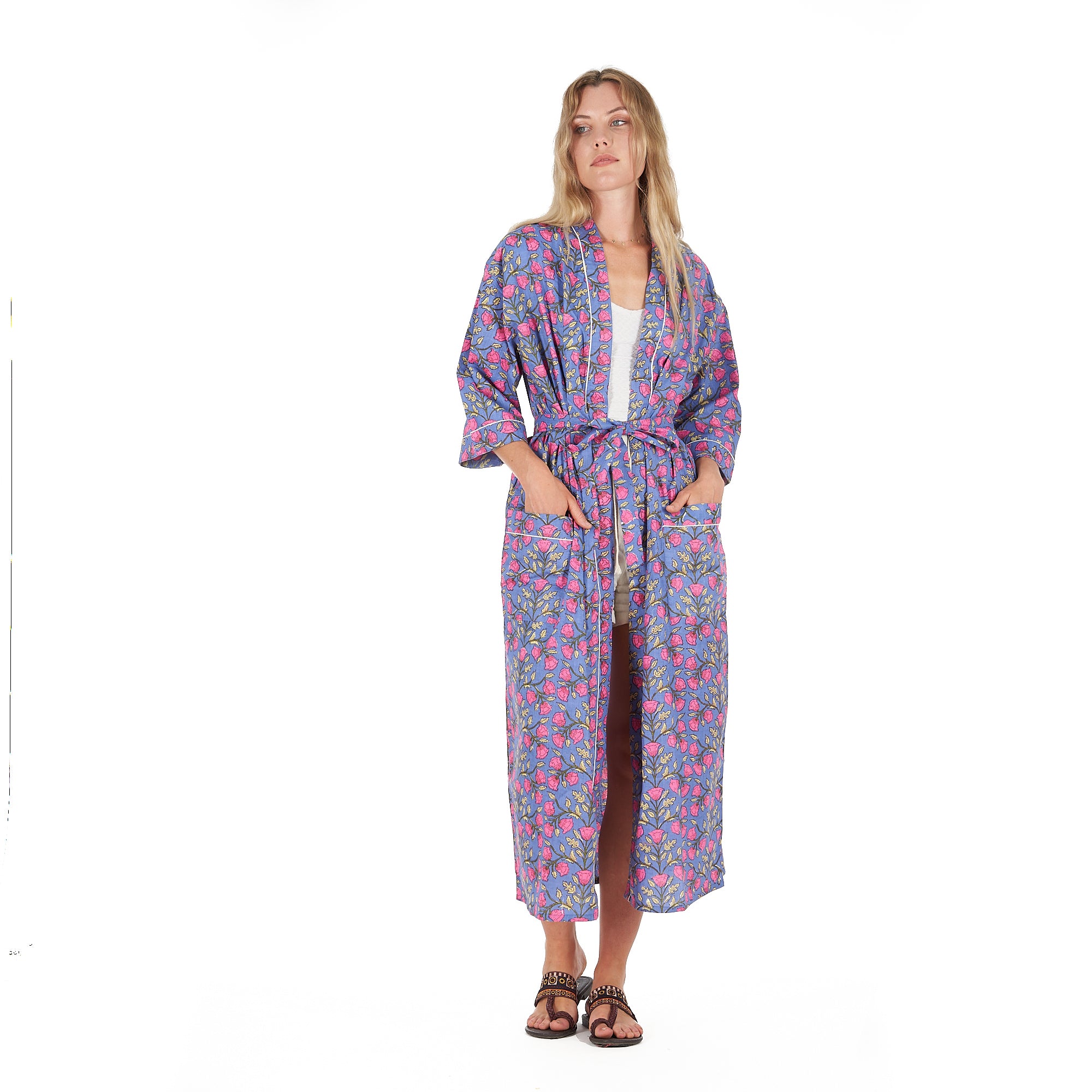 'Floral Harmony' 100% Cotton Kimono Robe