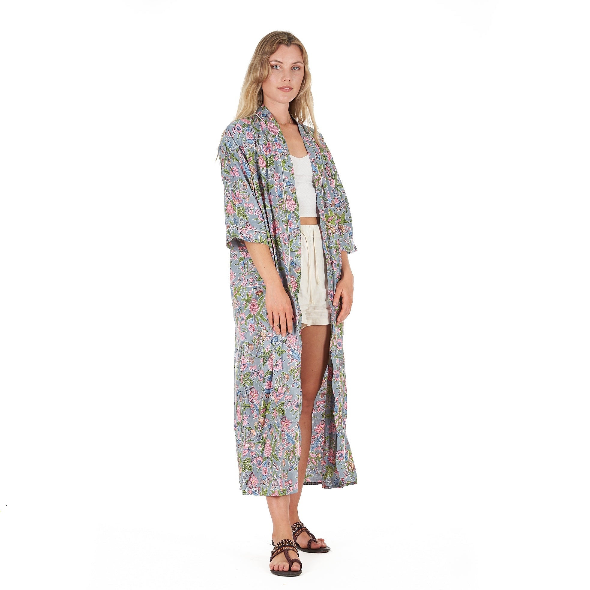 'Coastal Escape' 100% Cotton Kimono Robe