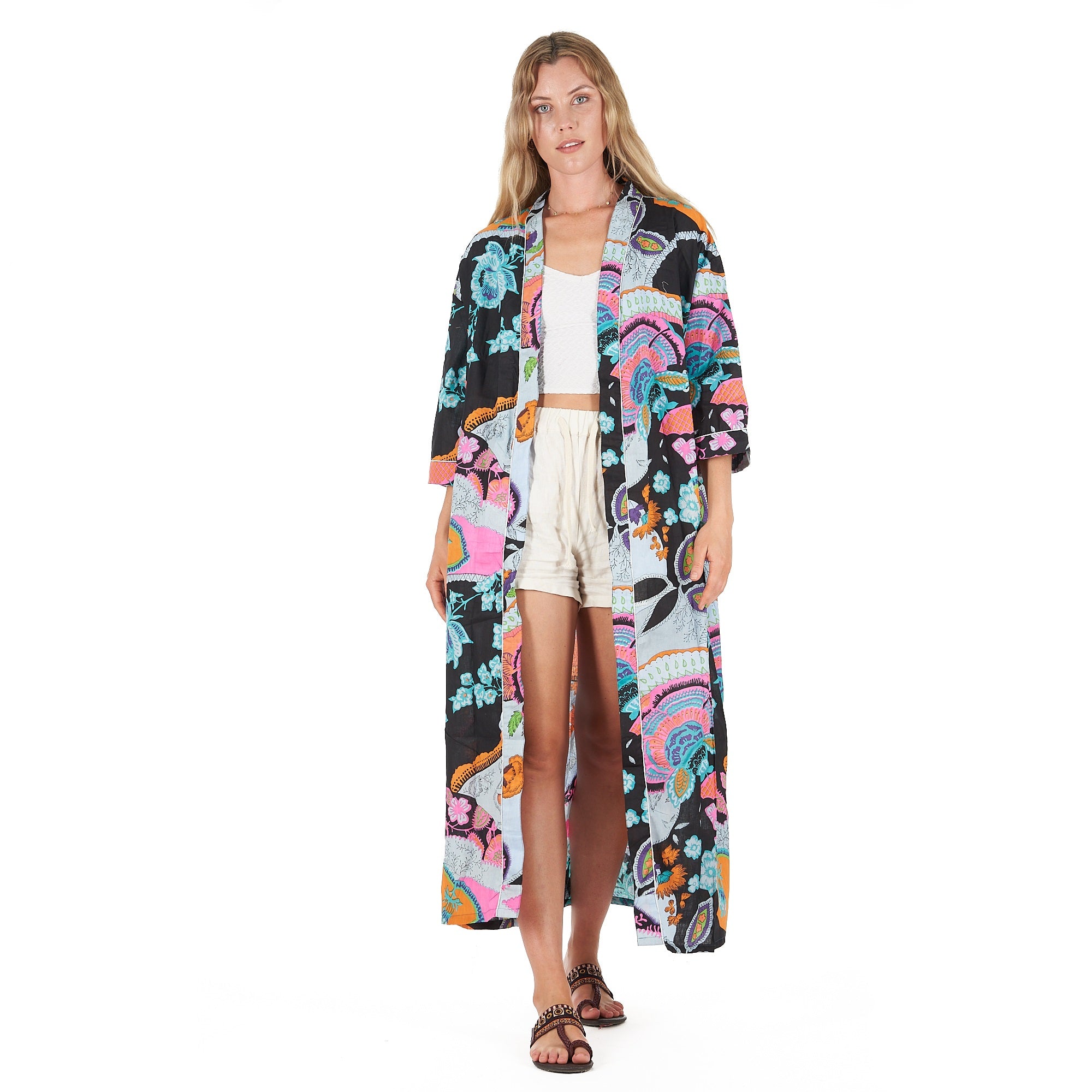 'Moonlit Flora" 100% Cotton Kimono Robe