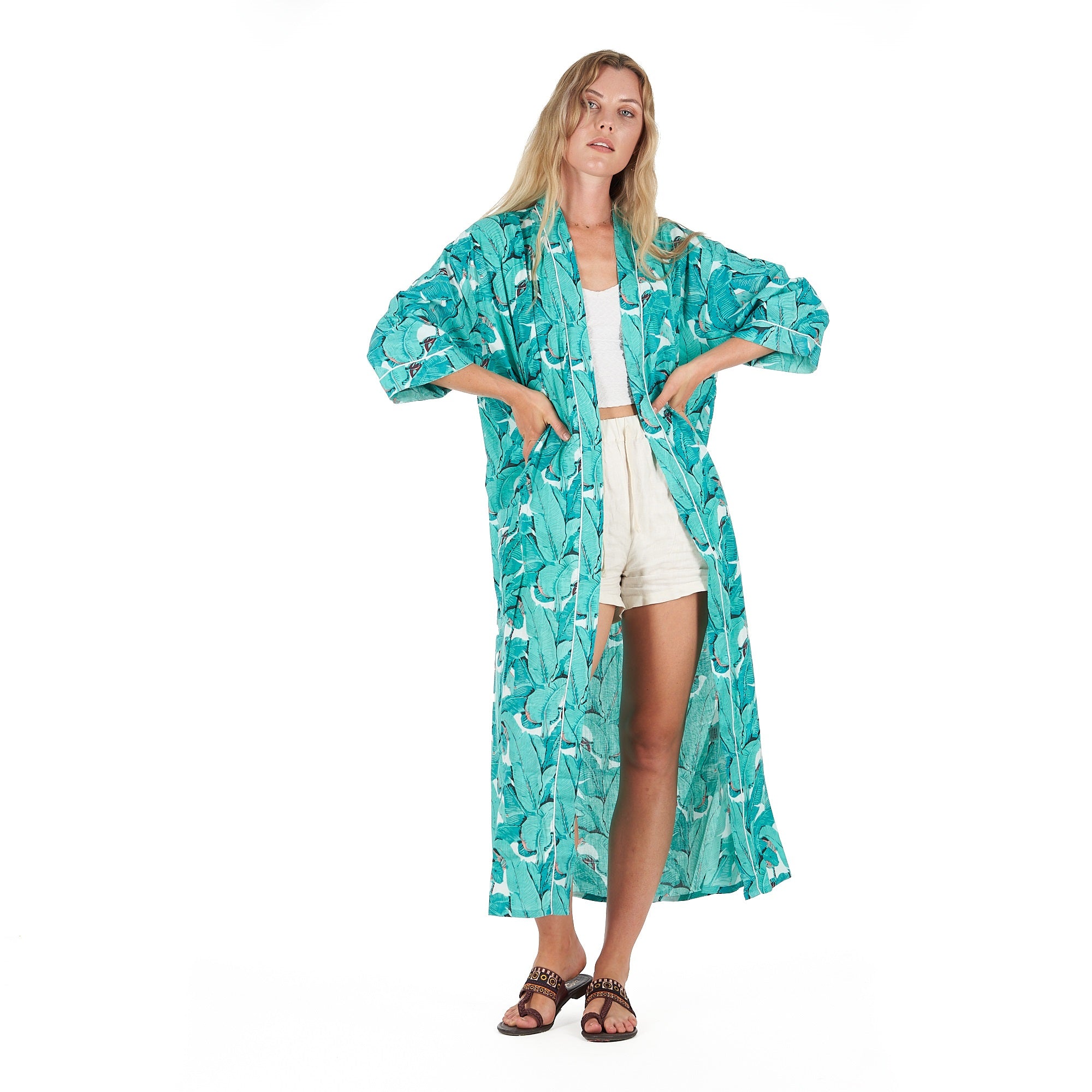 'Rainforest Rhapsody' 100% Cotton Kimono Robe