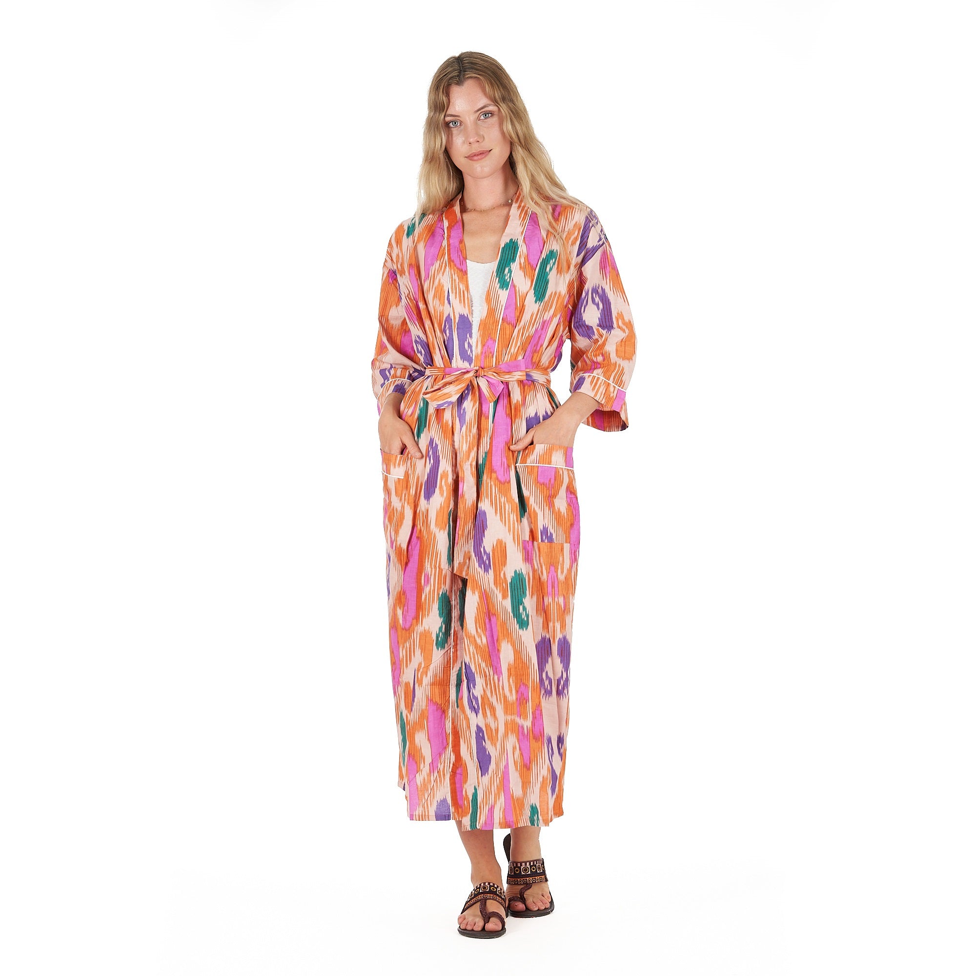 'Tropical Hues' 100% Cotton Kimono Robe