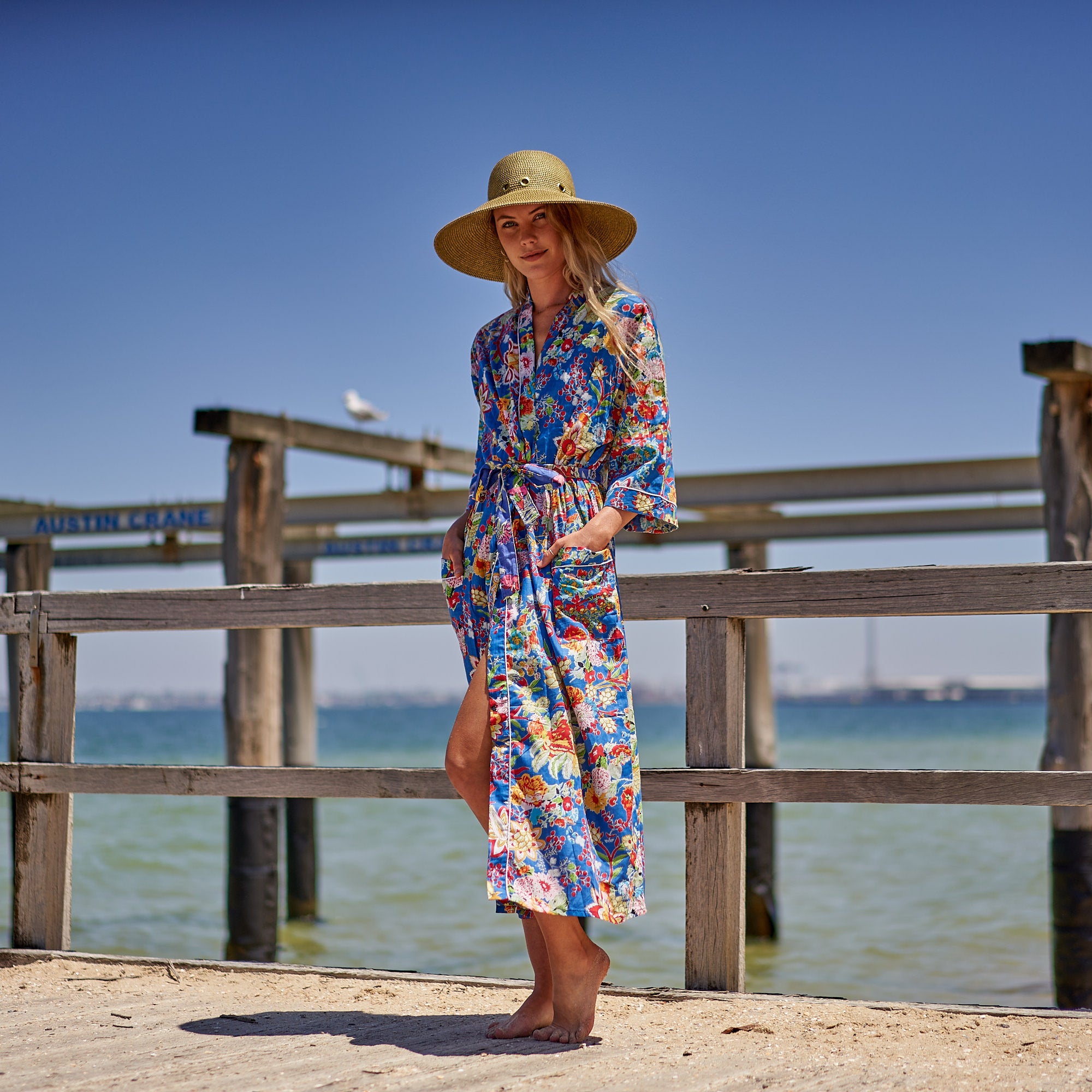 'Summer Serenade' 100% Cotton Kimono Robe