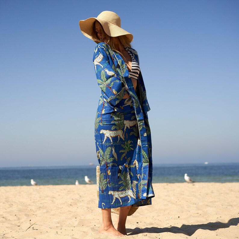 'Jungle Chic' 100% Cotton Kimono Robe