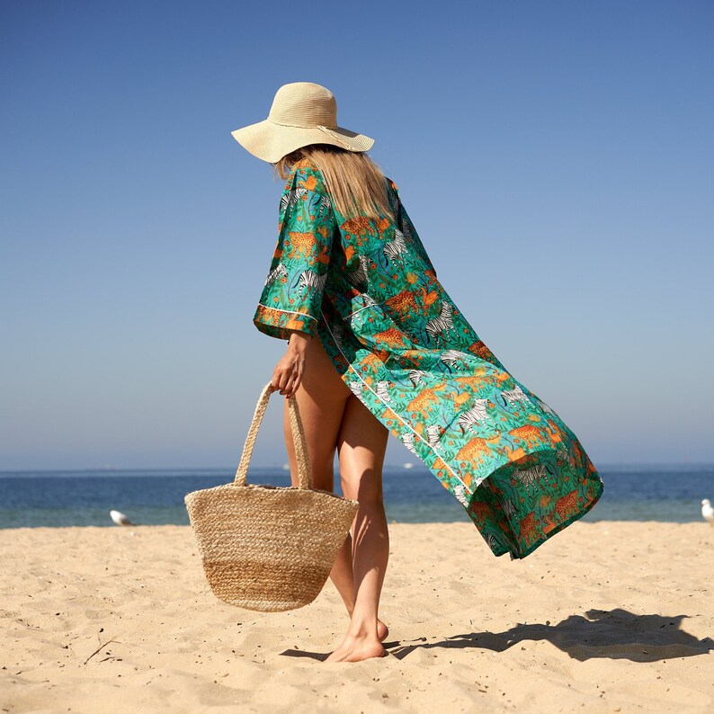 'Sun-Drenched Safari' 100% Cotton Kimono Robe