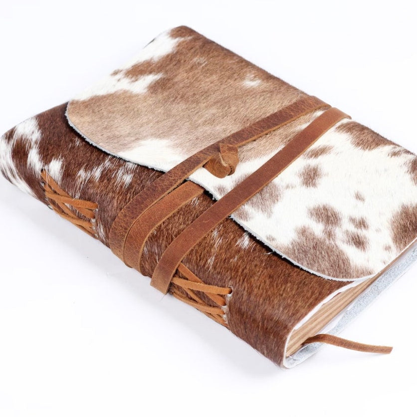 Vintage Cowhide Leather Journal - Handmade Recycled Paper Notebook