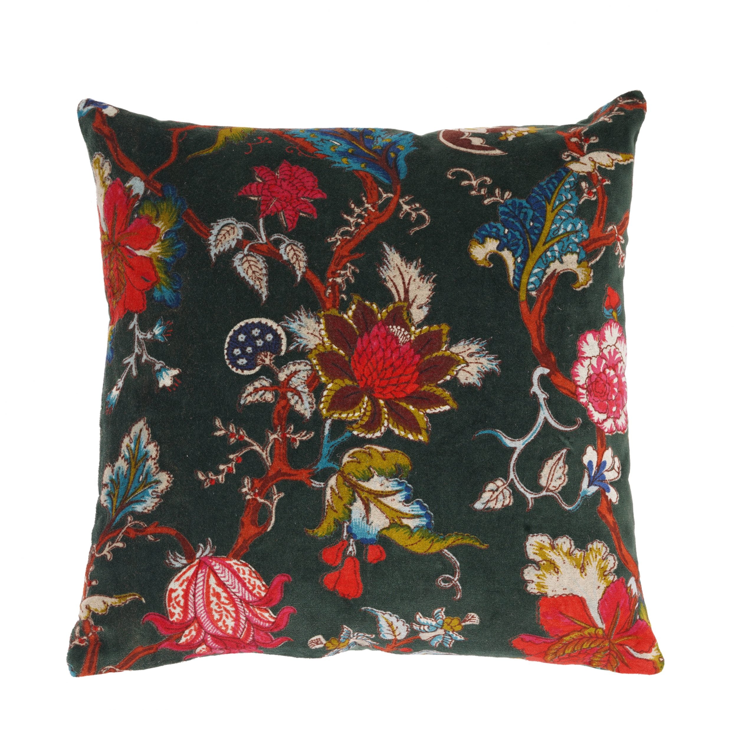 'Vibrant Vintage Blooms' 100% Cotton Velvet Cushion Cover