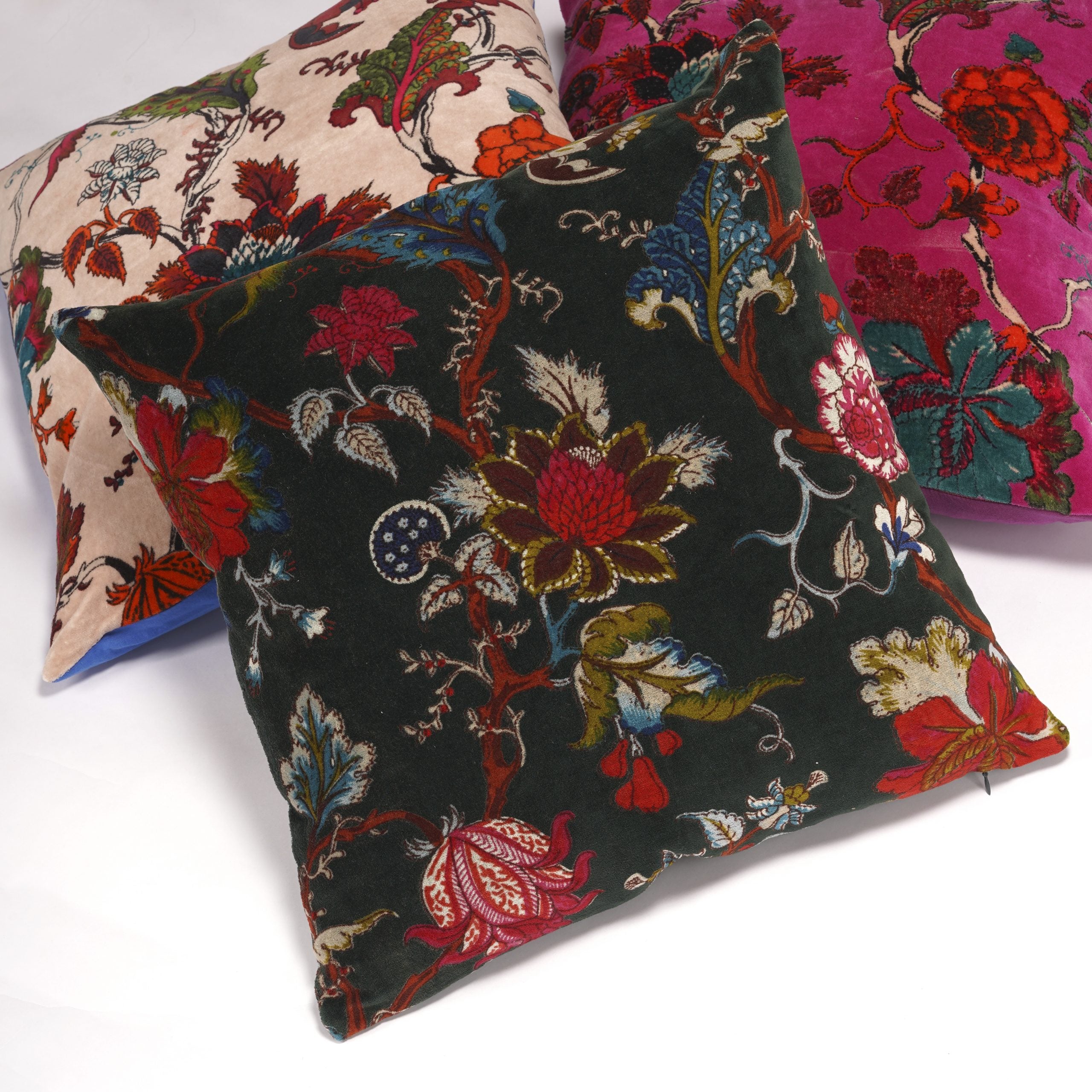 'Vibrant Vintage Blooms' 100% Cotton Velvet Cushion Cover