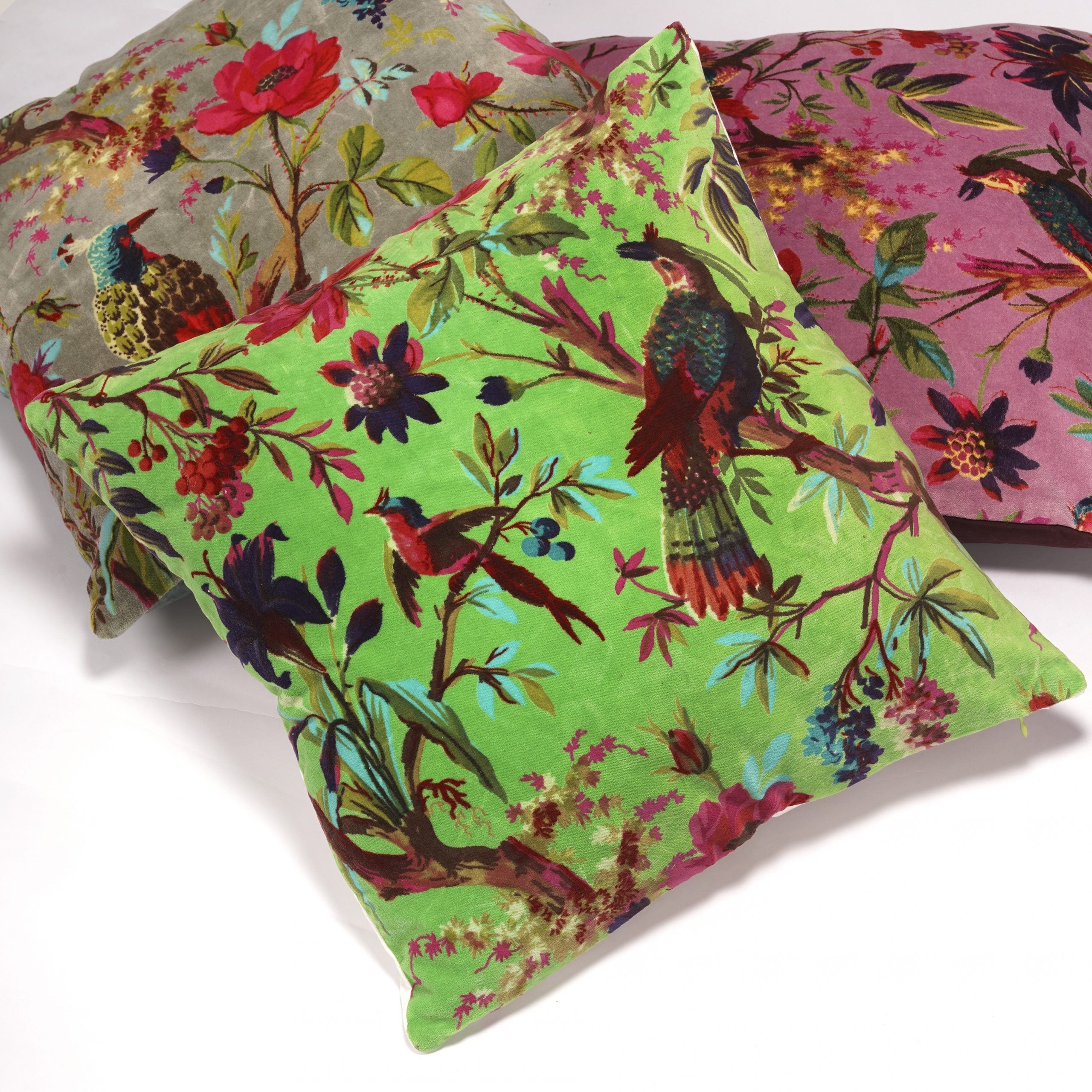 'Feathered Foliage' 100% Cotton Velvet Cushion Cover