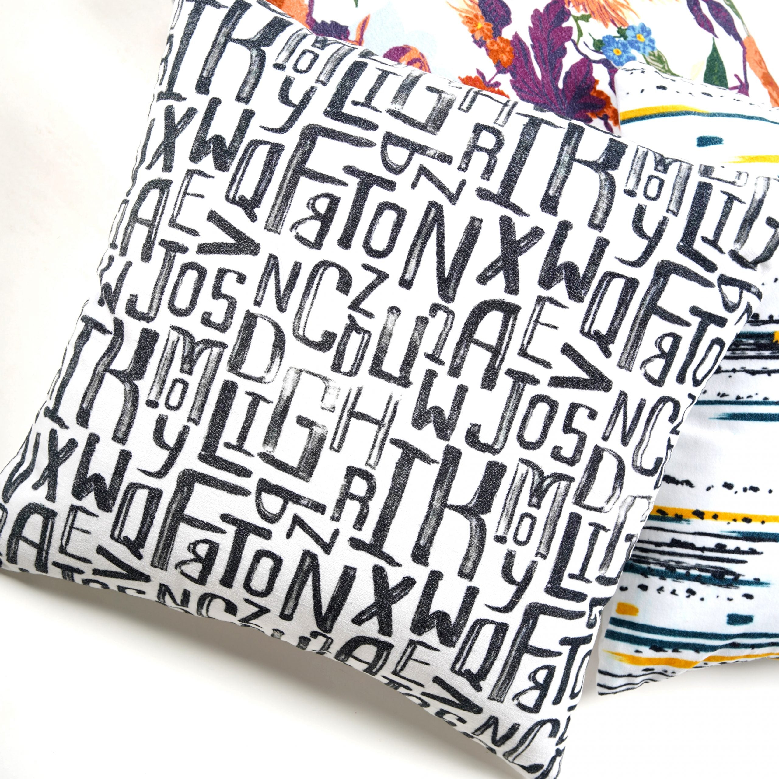 'Bold Alphabet' 100% Cotton Velvet Cushion Cover