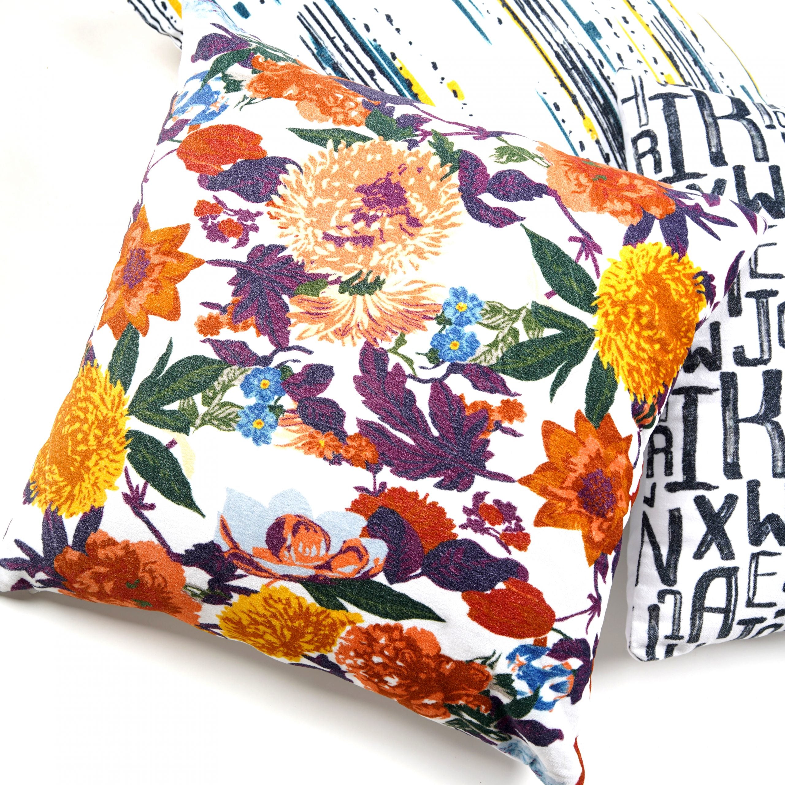 'Floral Fancy' 100% Cotton Velvet Cushion Cover