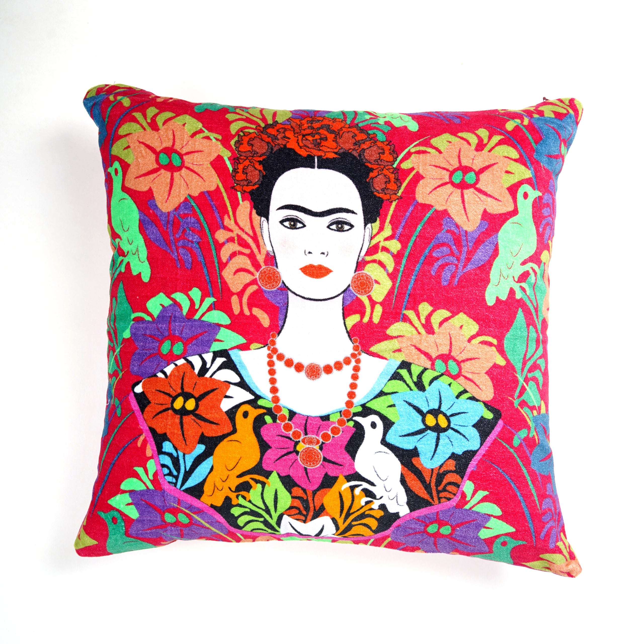 'Frida's Vibrance' 100% Cotton Velvet Cushion Cover