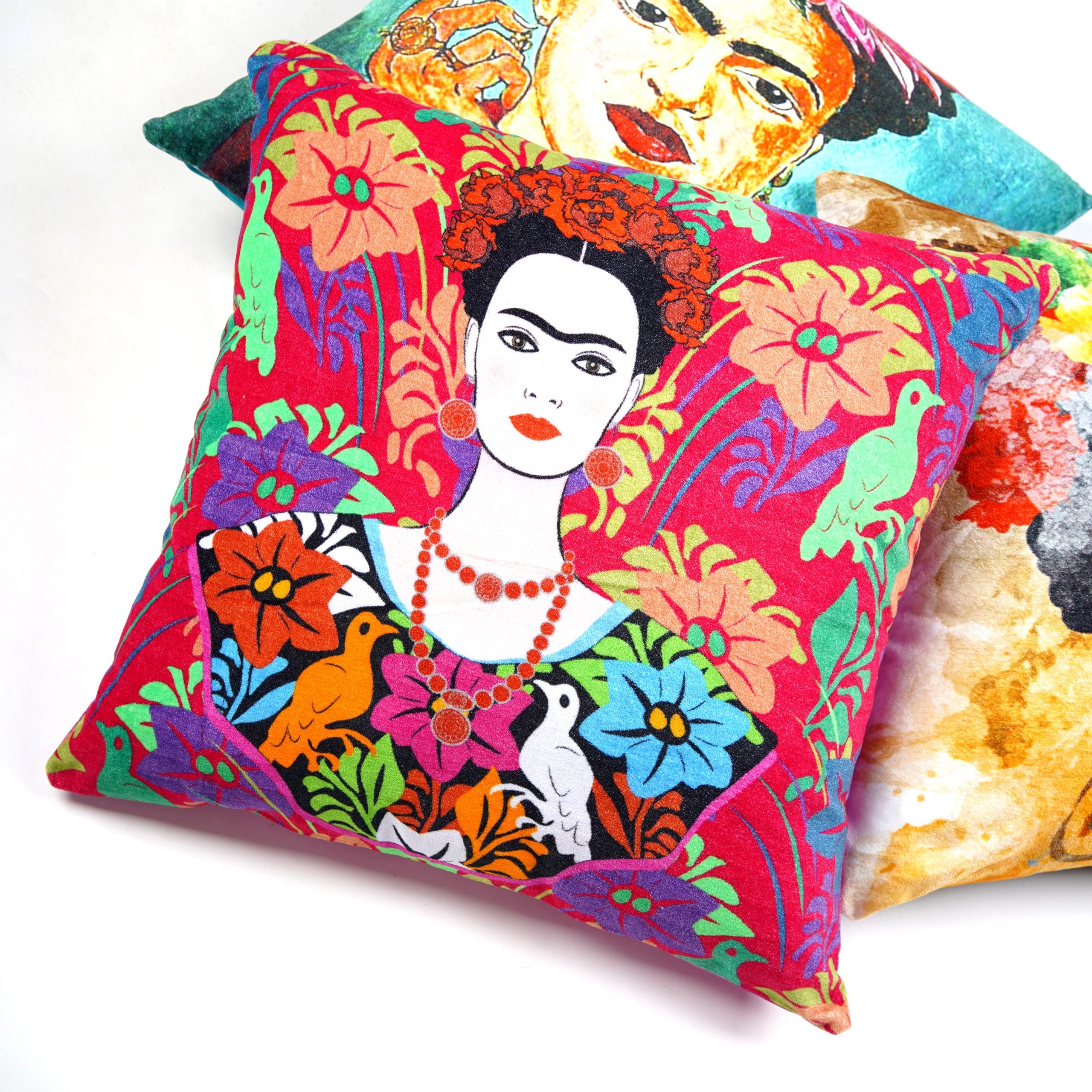 'Frida's Vibrance' 100% Cotton Velvet Cushion Cover