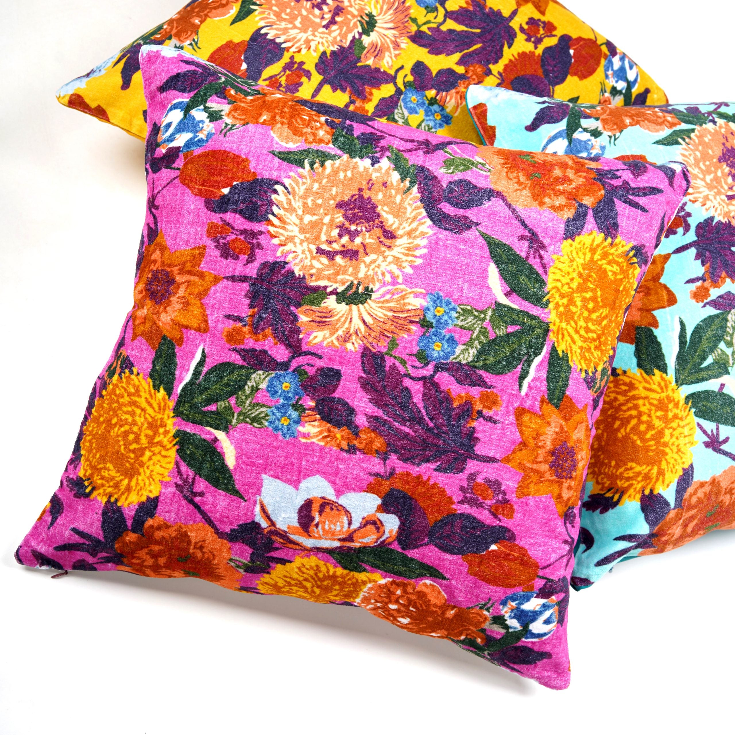 'Blossoming Brilliance' 100% Cotton Velvet Cushion Cover