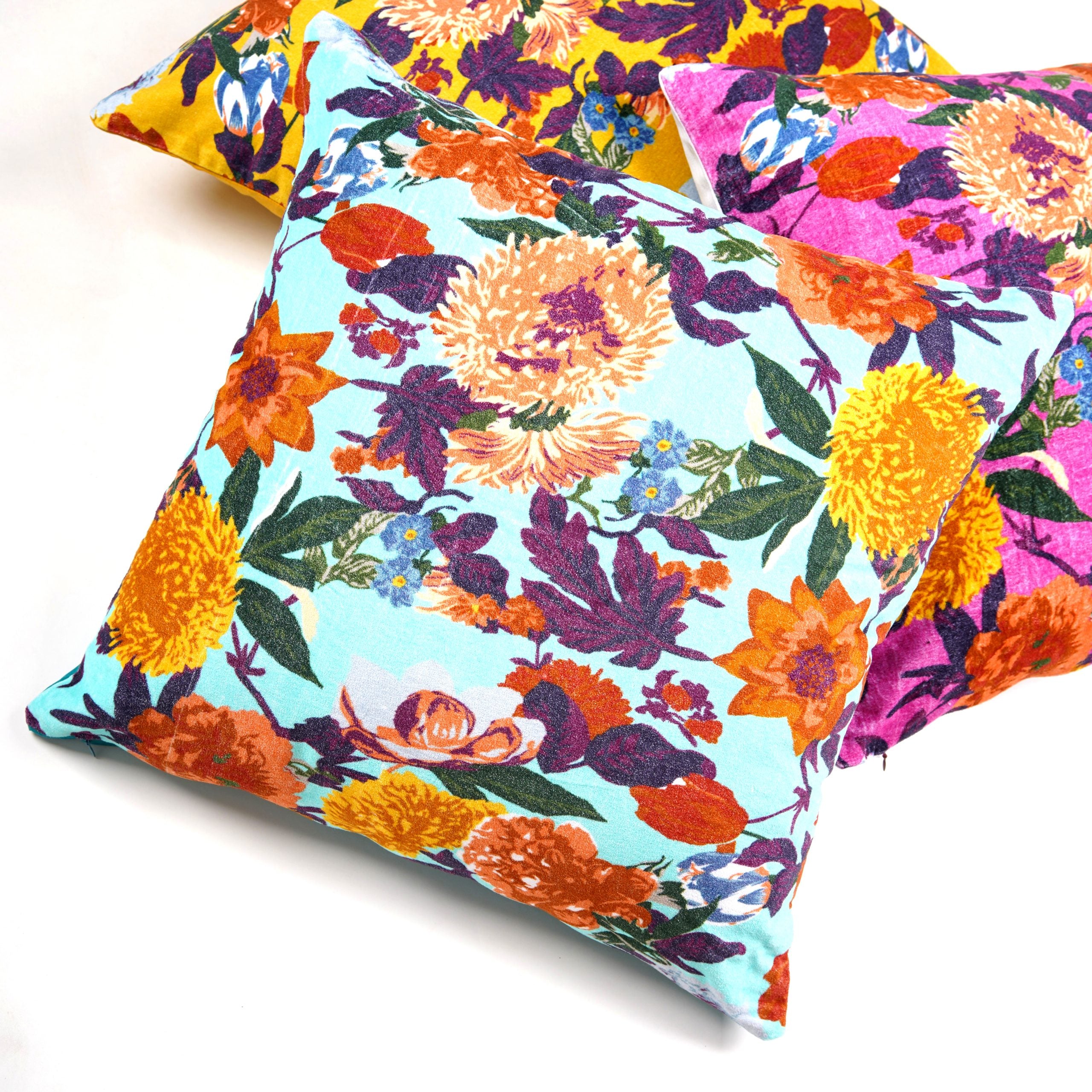 100% Cotton Velvet Cushion Cover - Sky Anthro