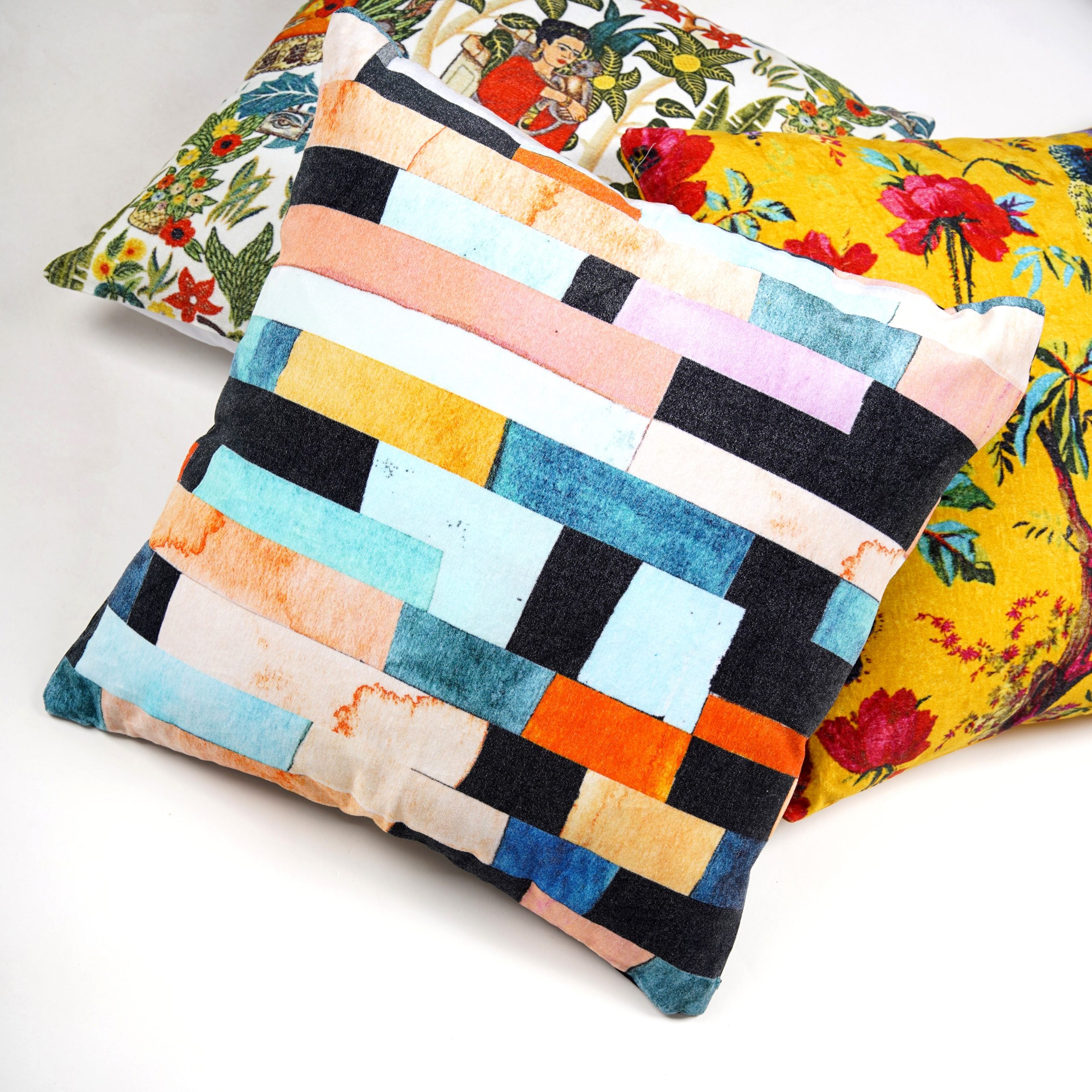 'Colorful Collage' 100% Cotton Velvet Cushion Cover