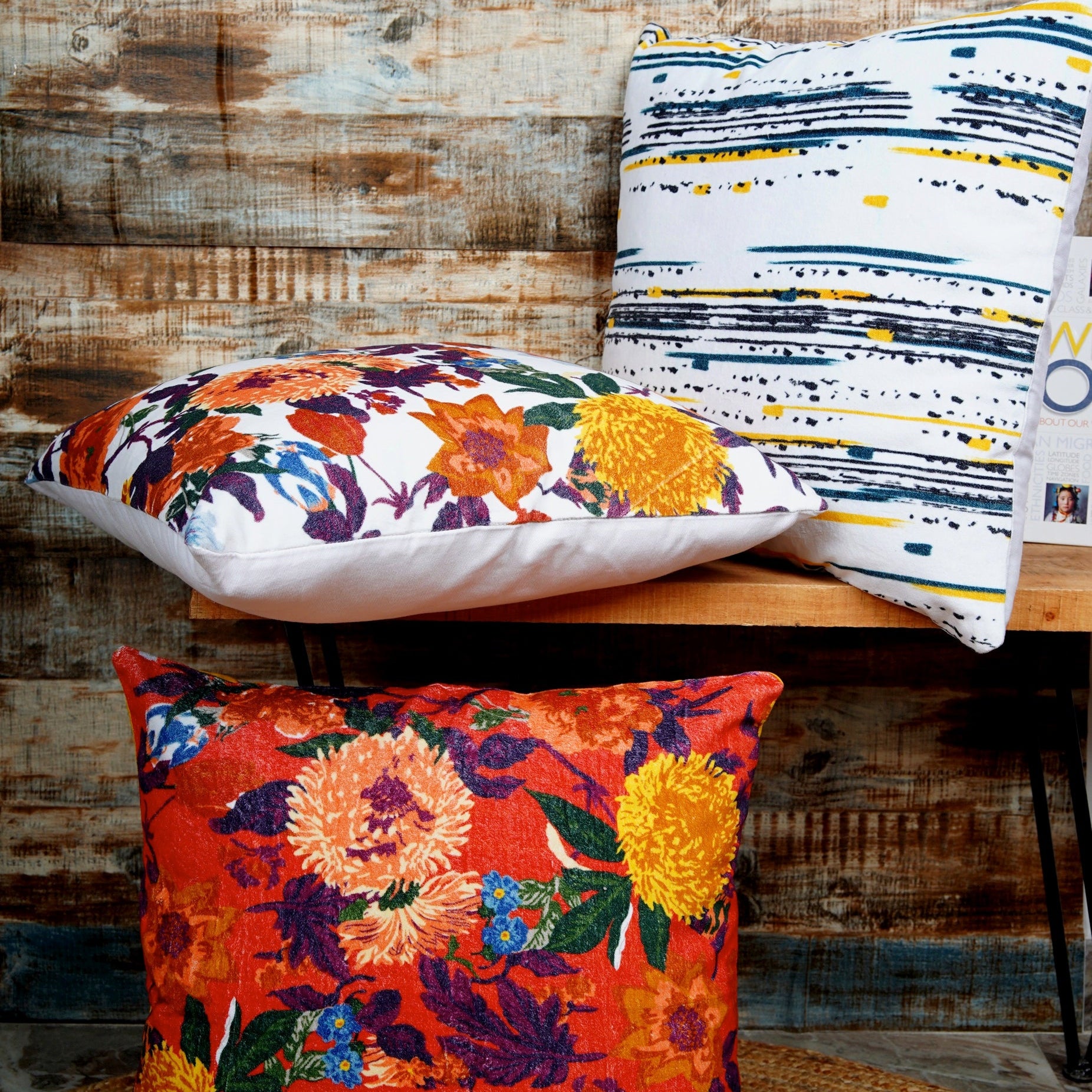 100% Cotton Velvet Cushion Cover - Decadent Florals