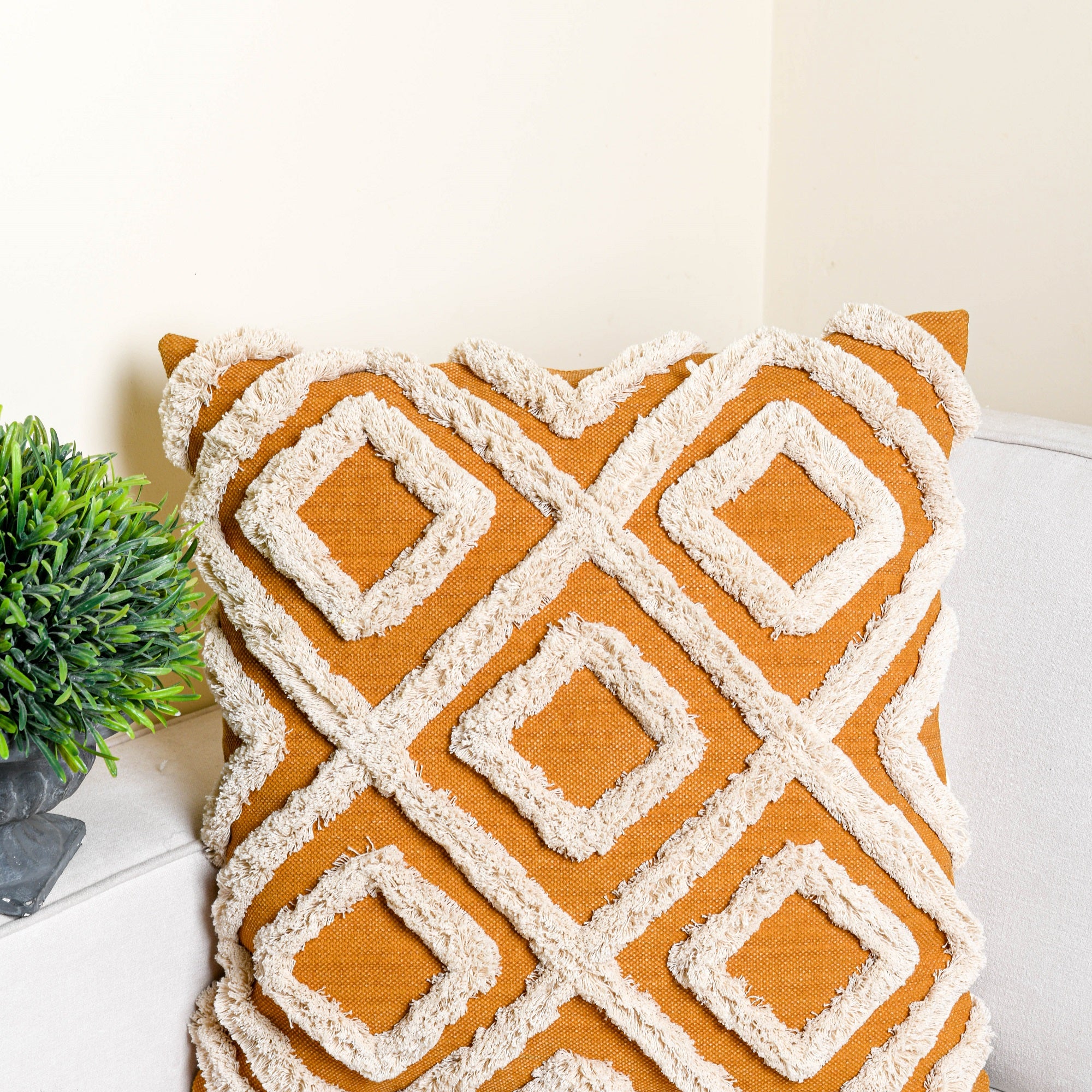 'Mustard & Cream' Hand-Woven Cotton Wool Cushion Cover