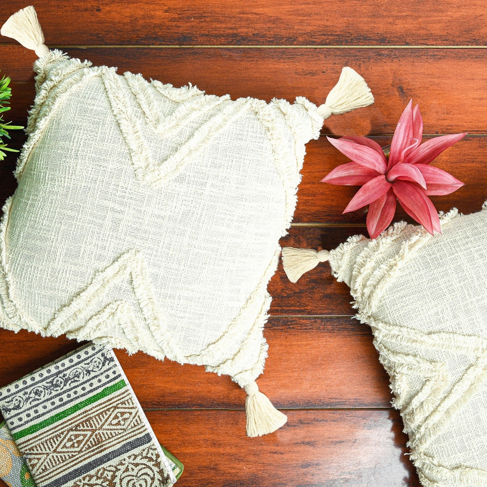 'Ivory Coast' Hand-Woven Cotton Wool Cushion Cover