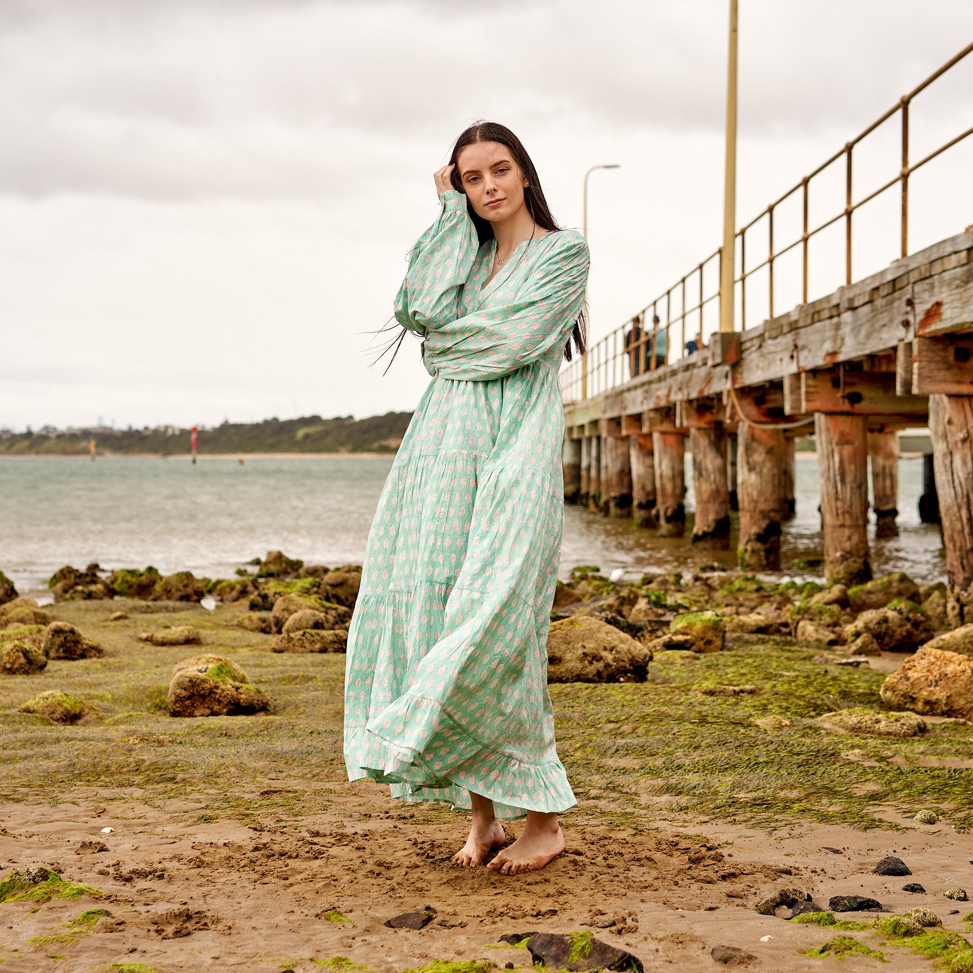 'Mint Melange' 100% Cotton Maxi Dress