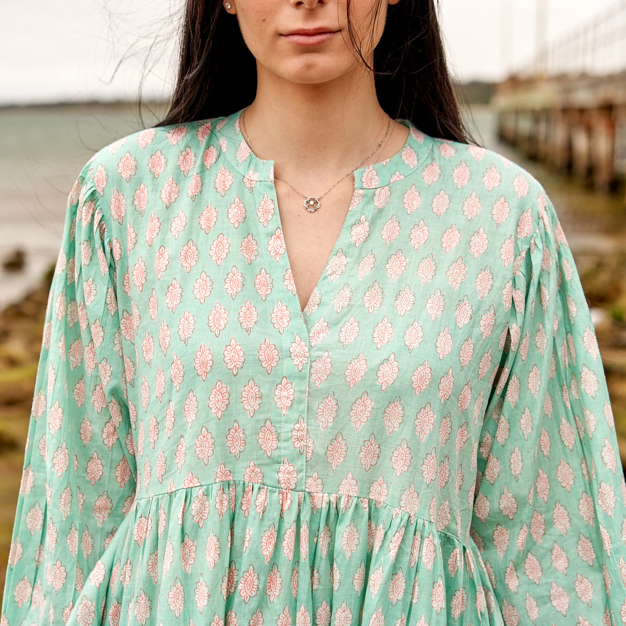 'Mint Melange' 100% Cotton Maxi Dress