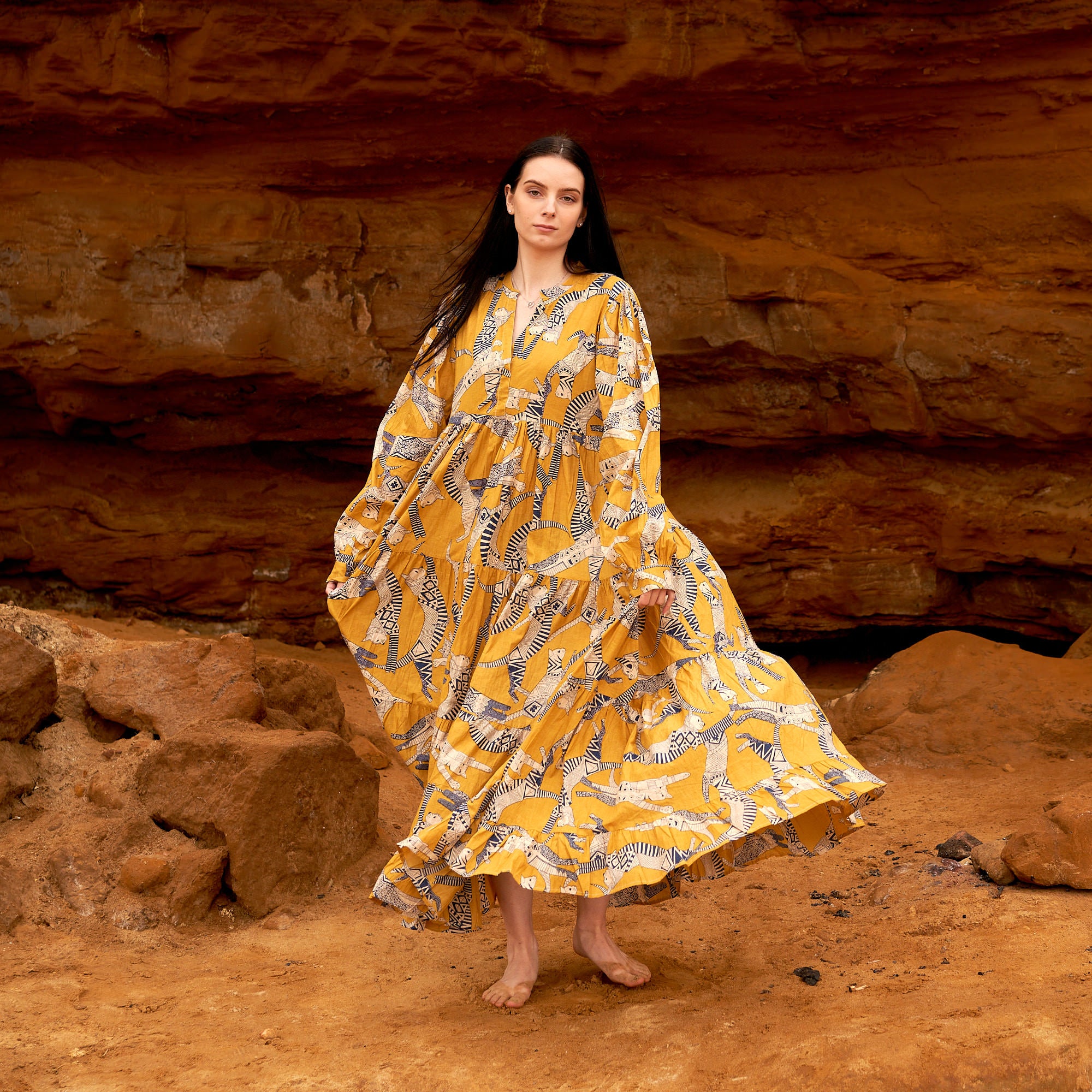'Aztec Allure' 100% Cotton Maxi Dress