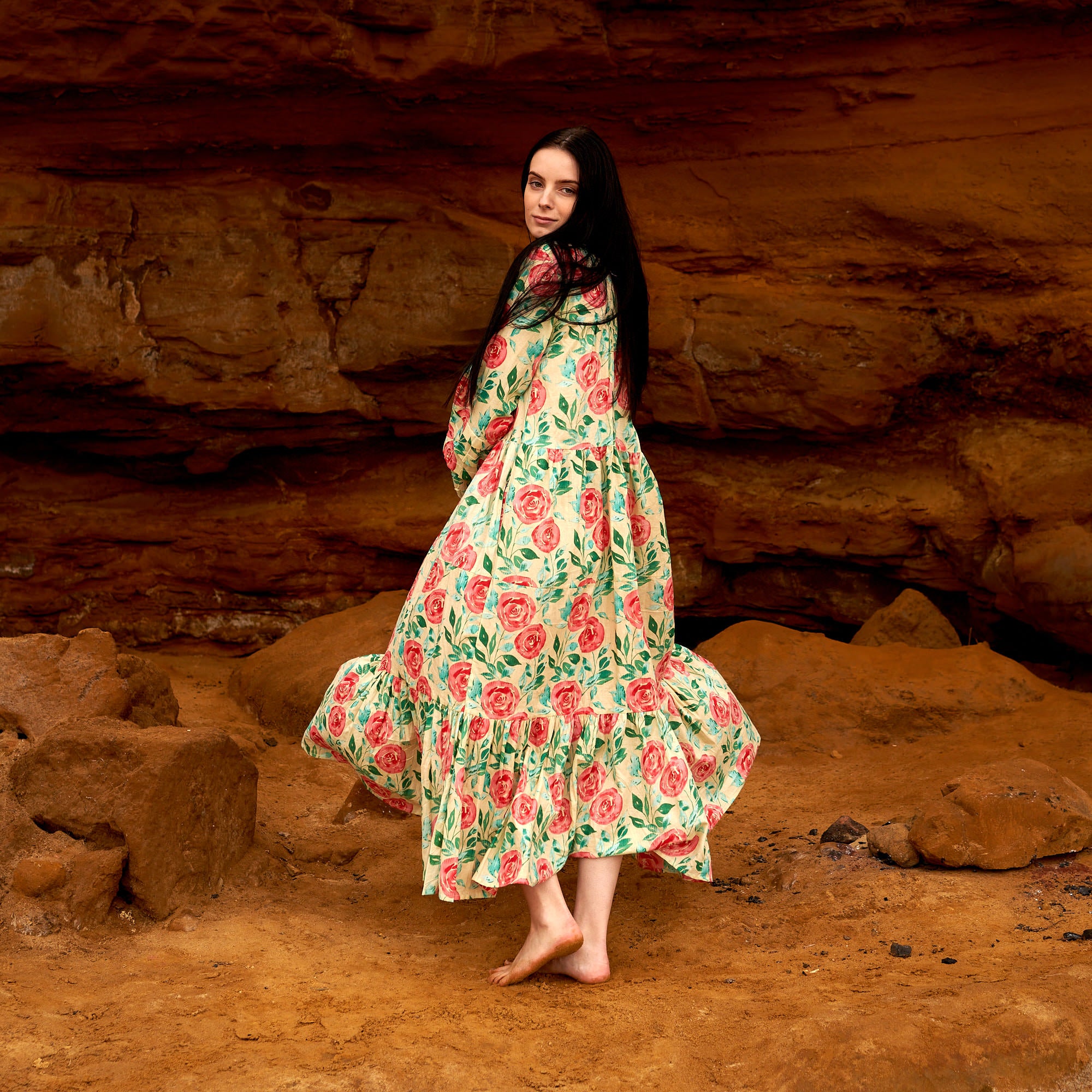 'Rose Revival' 100% Cotton Maxi Dress