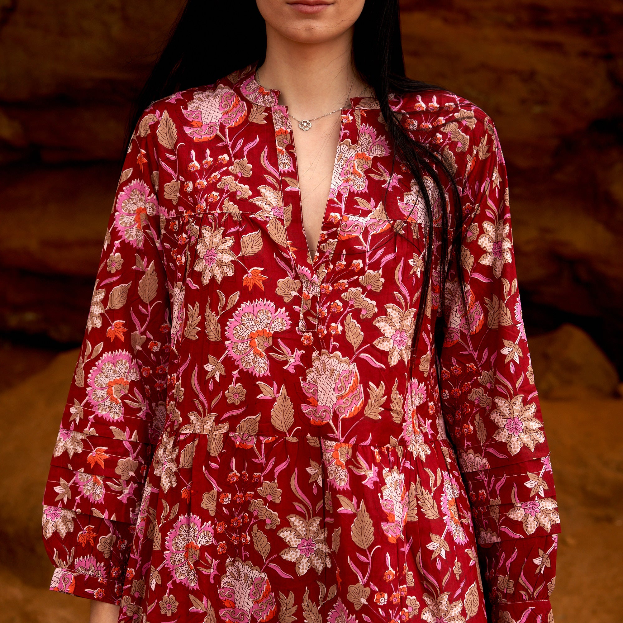 'Fiery Blossoms' 100% Cotton Maxi Dress