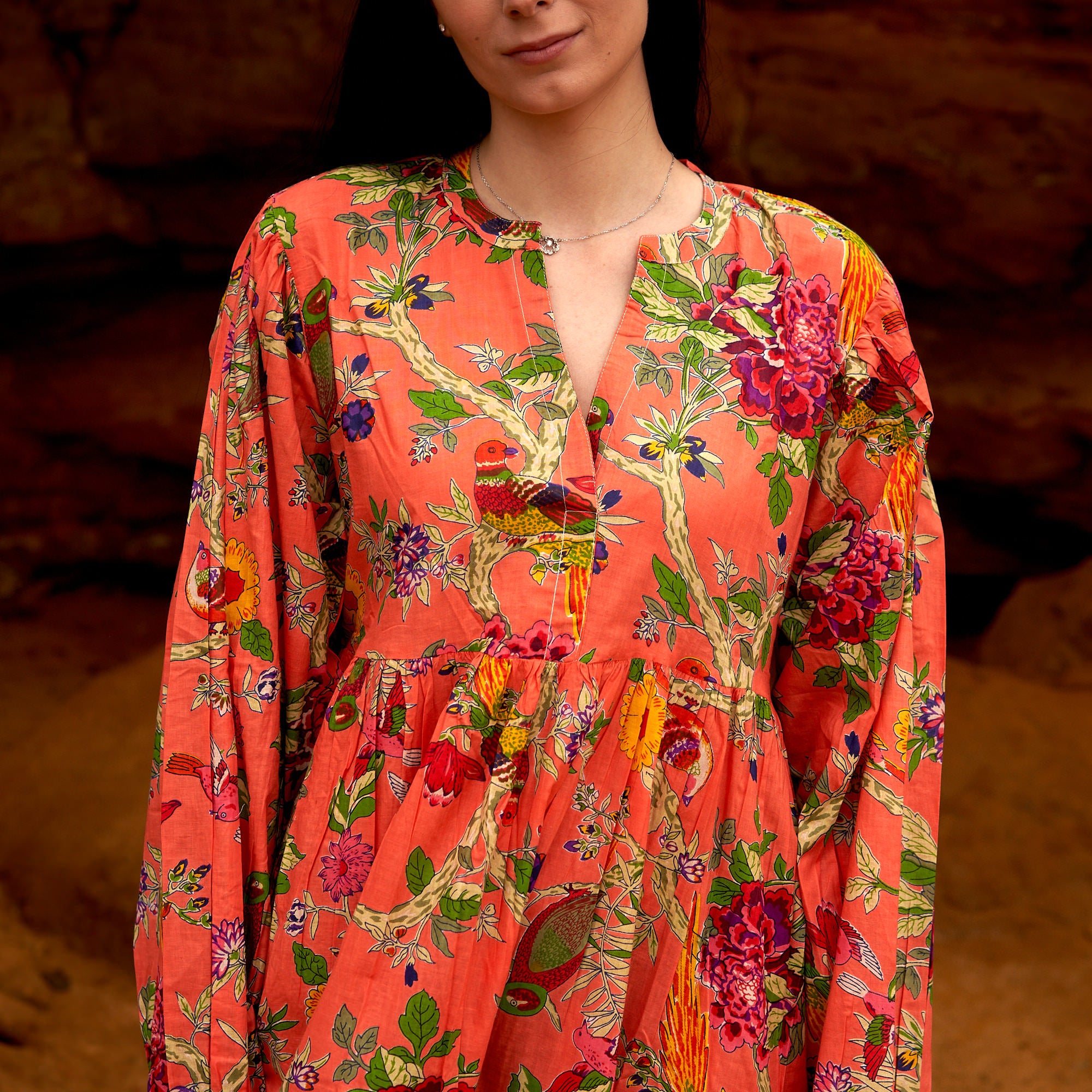 'Citrine Blooms' 100% Cotton Maxi Dress
