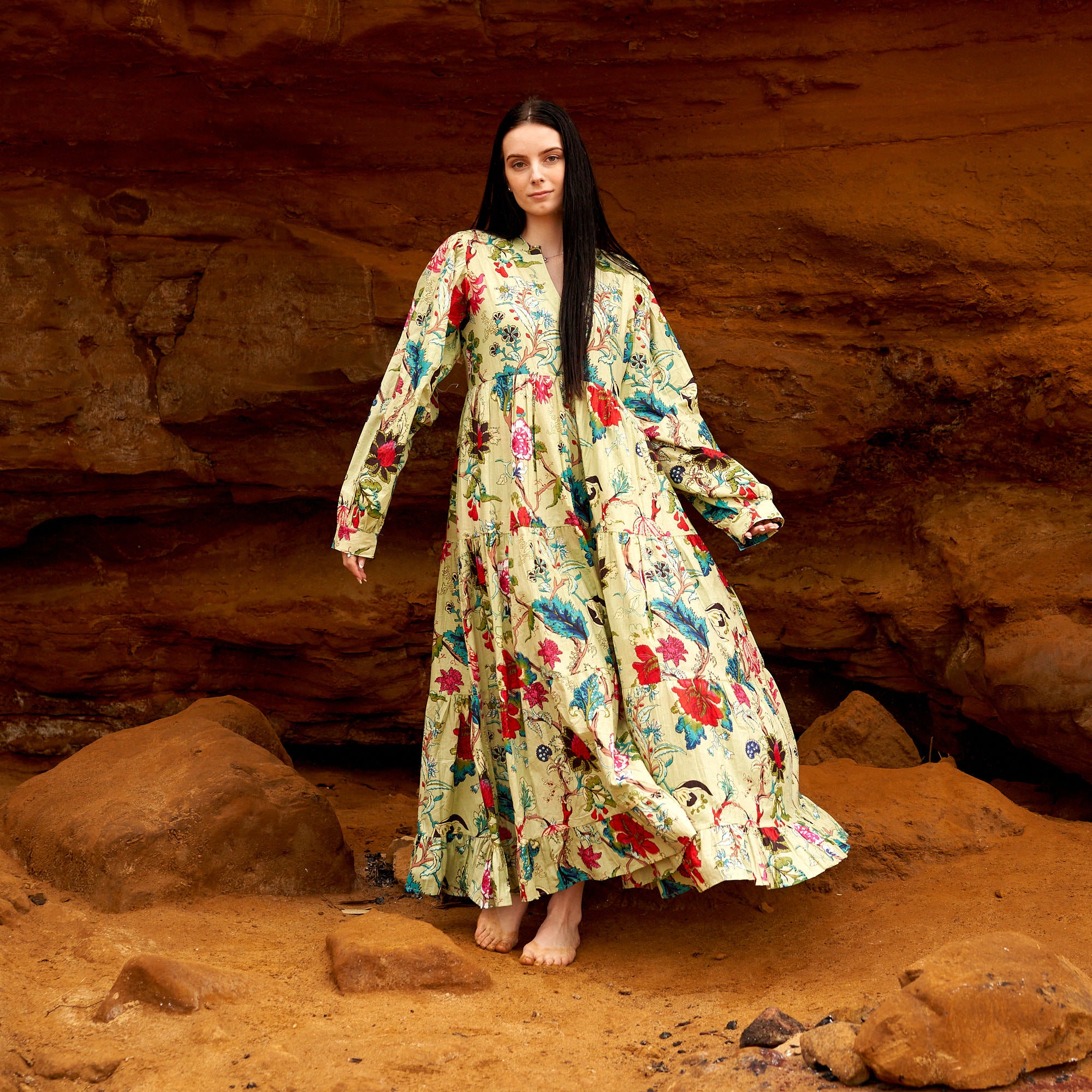 'Floral Fusion' 100% Cotton Maxi Dress