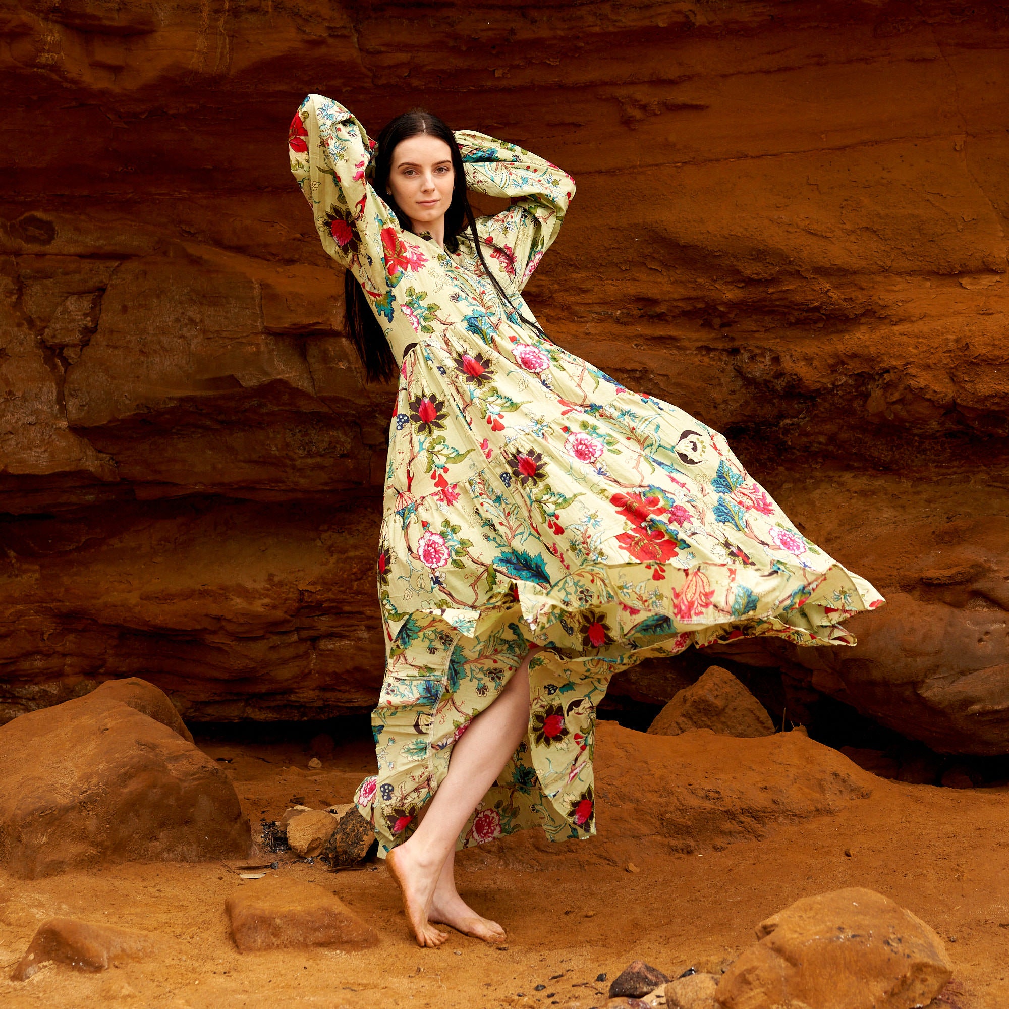 'Floral Fusion' 100% Cotton Maxi Dress
