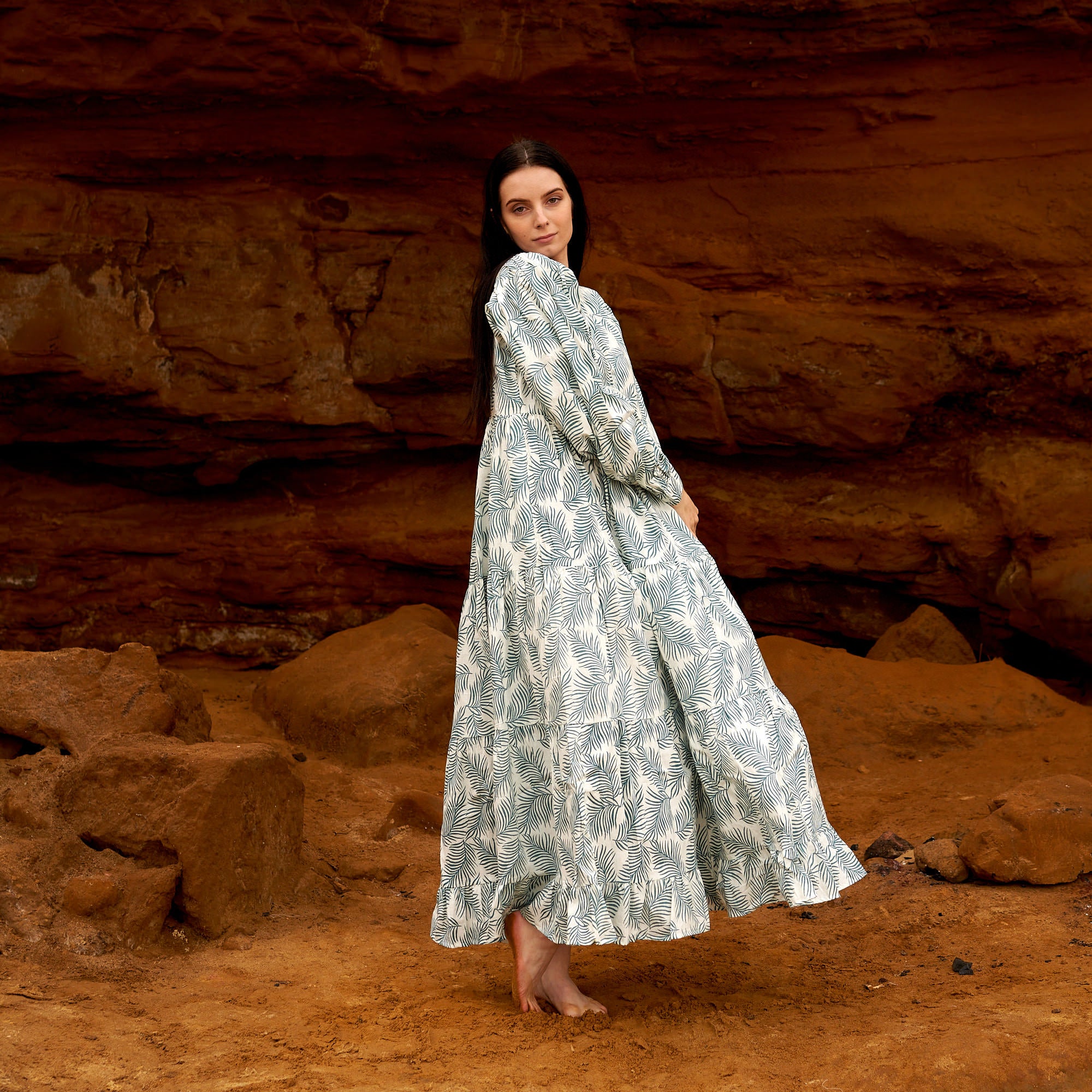 'Verdant Escape' 100% Cotton Maxi Dress