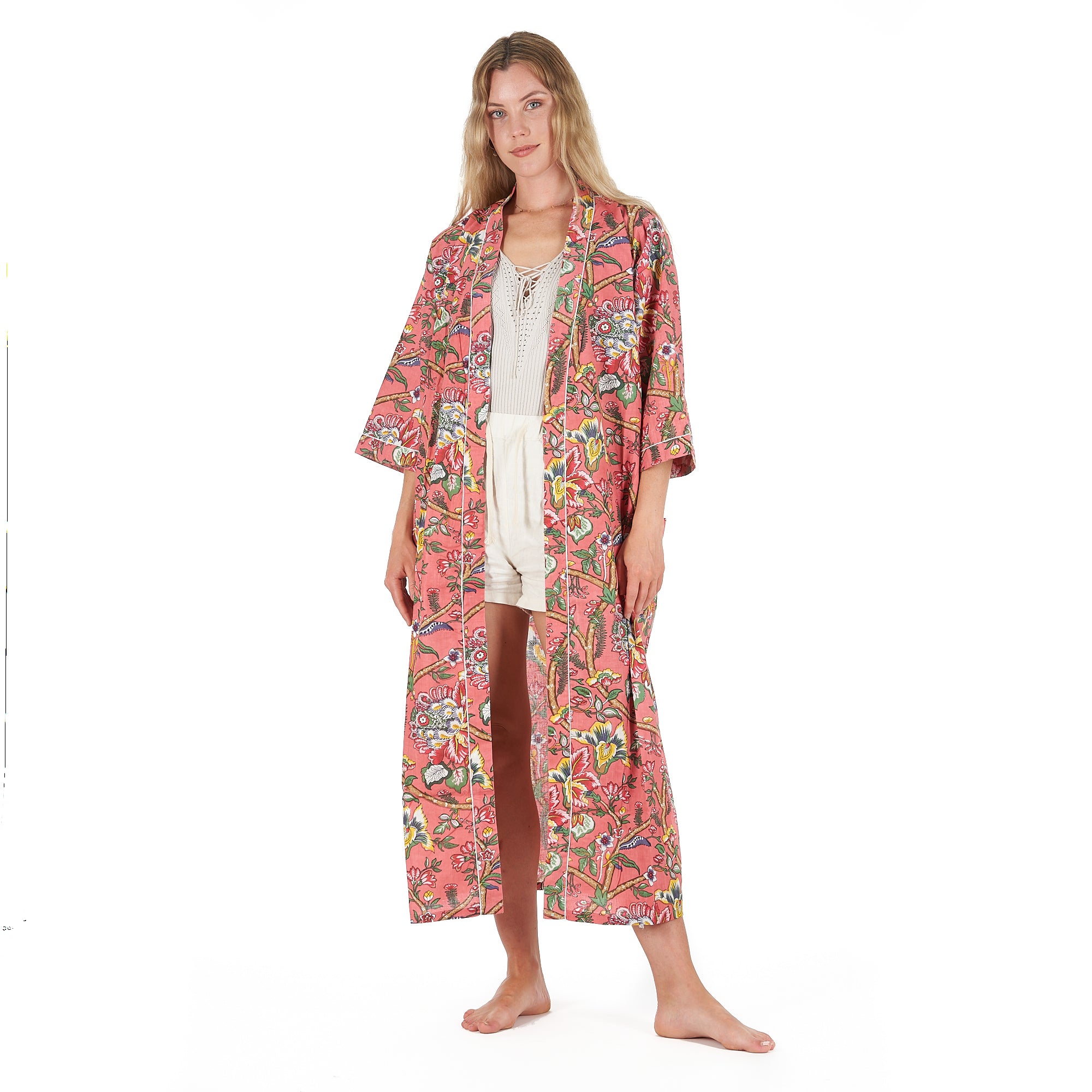 'Floral Splendour' 100% Cotton Kimono Robe