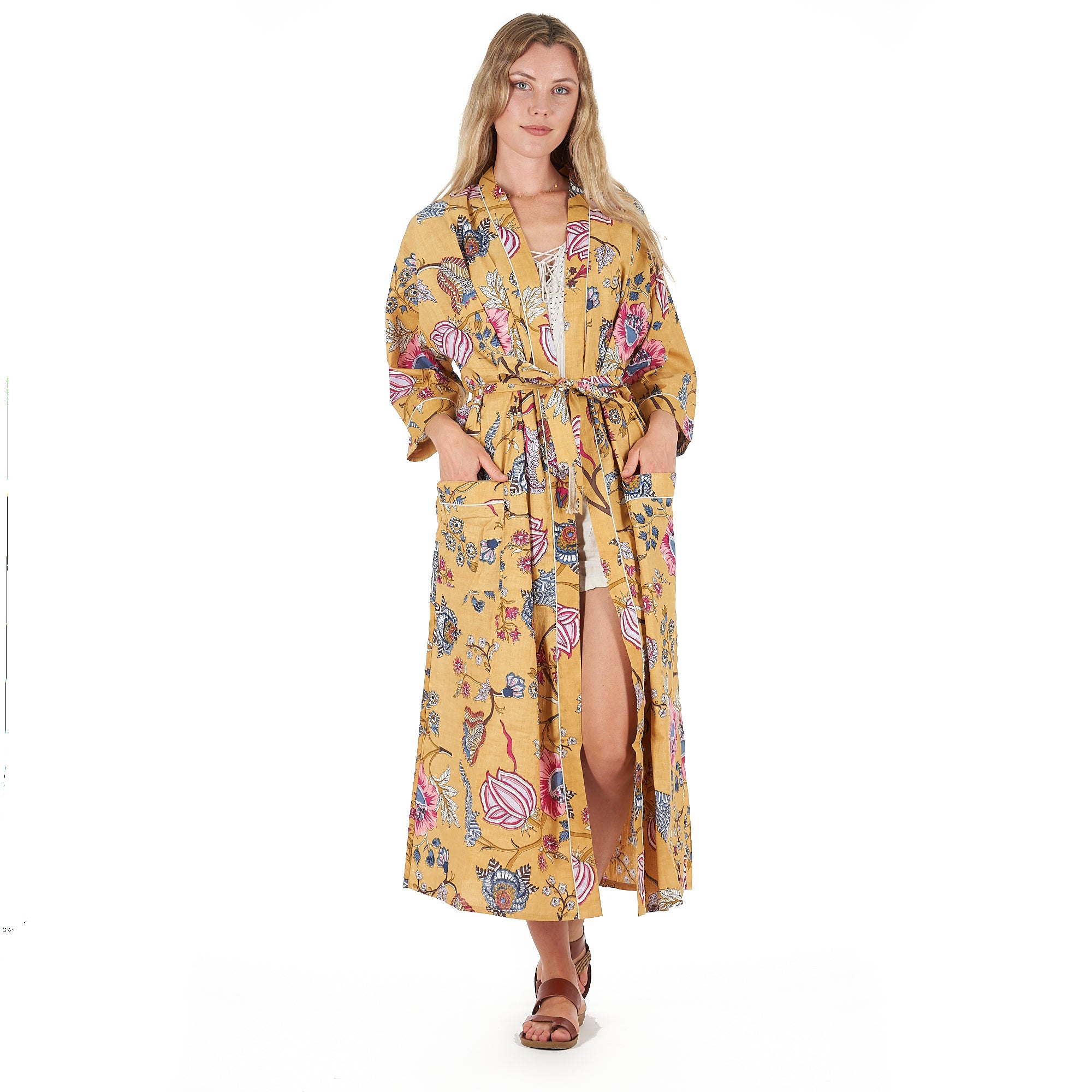 'Yellow Rendezvous' 100% Cotton Kimono Robe