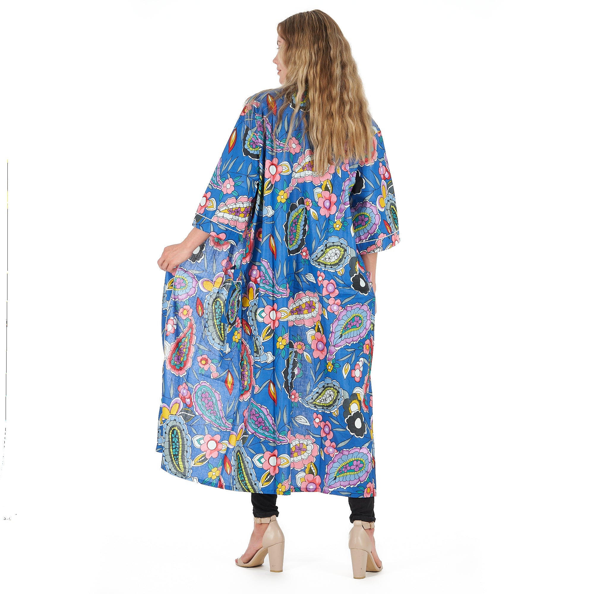 'Bold Blue Florals' 100% Cotton Kimono Robe
