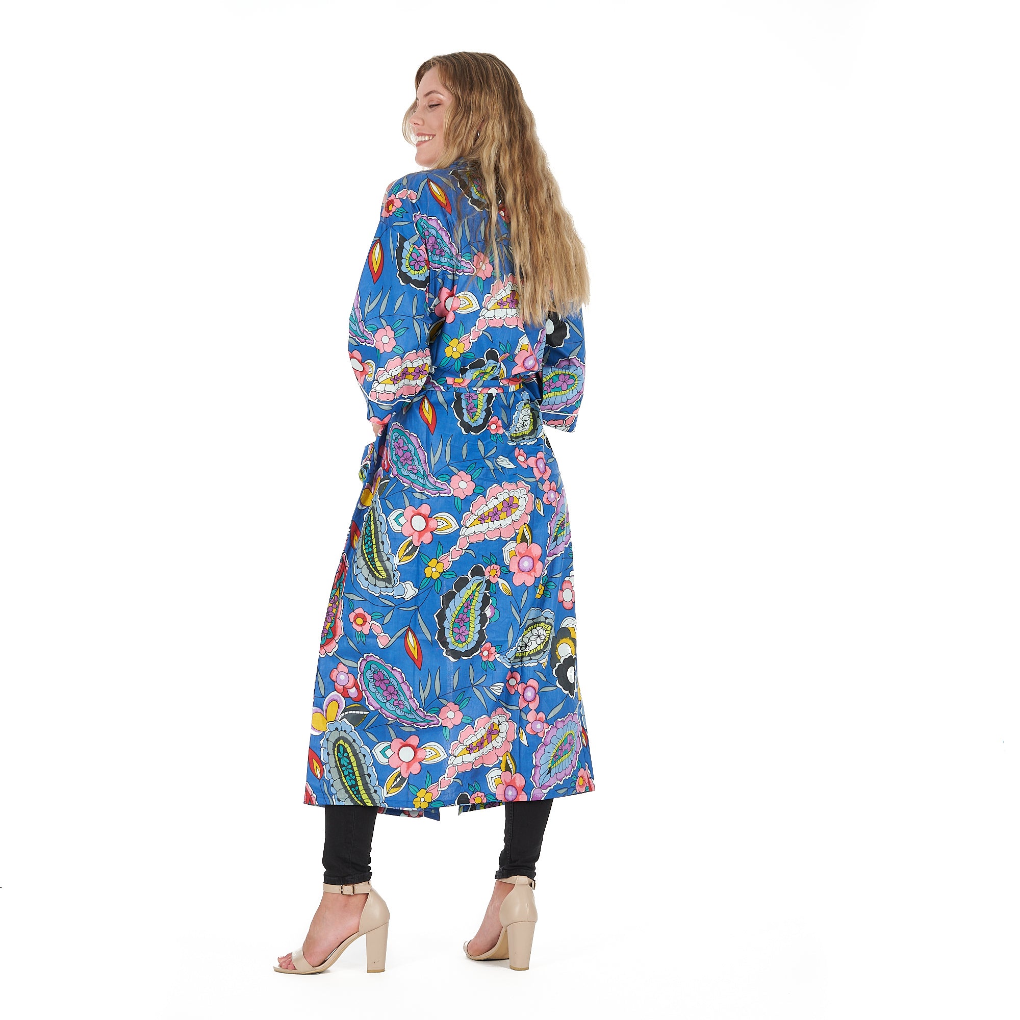 'Bold Blue Florals' 100% Cotton Kimono Robe