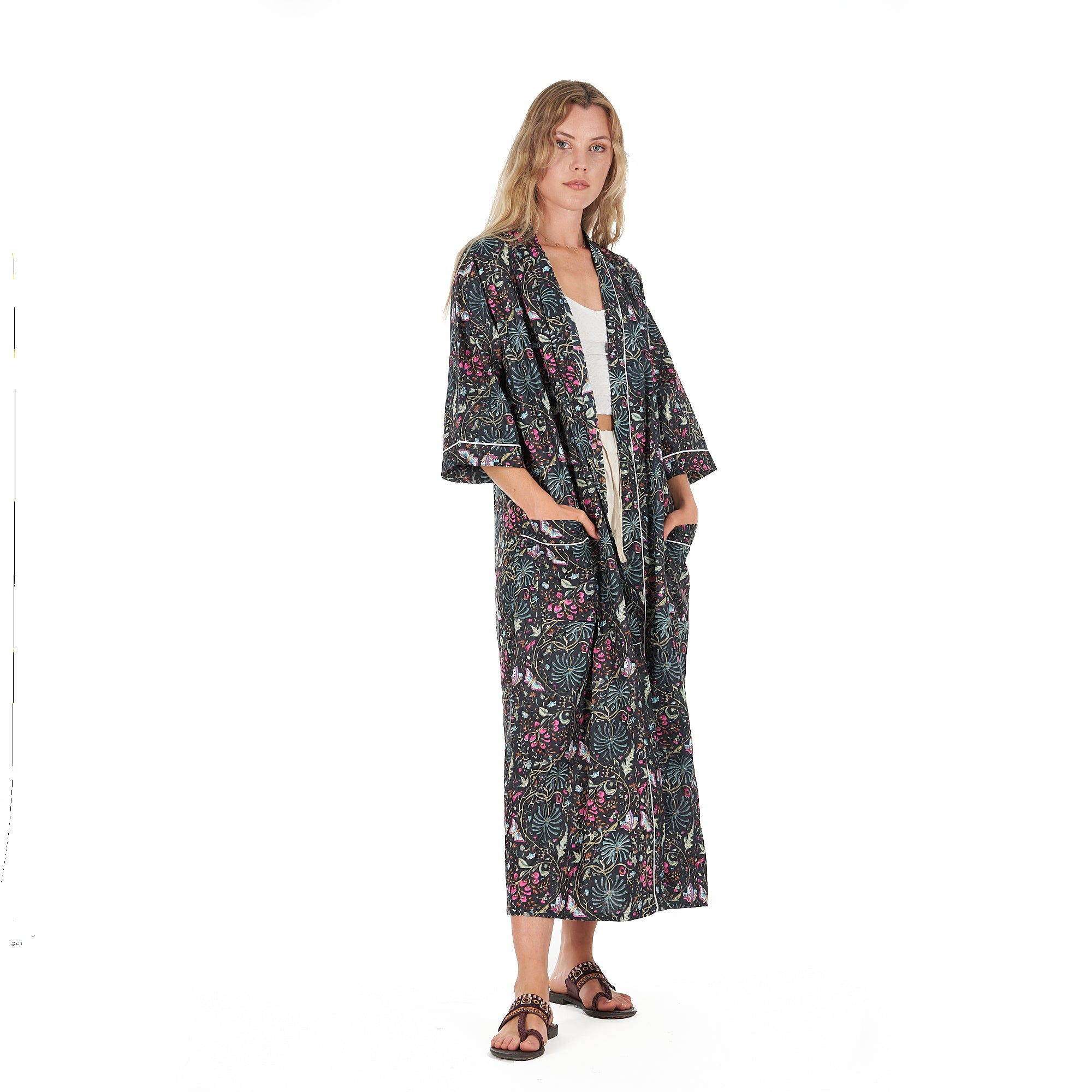 'Evening Escape' 100% Cotton Kimono Robe