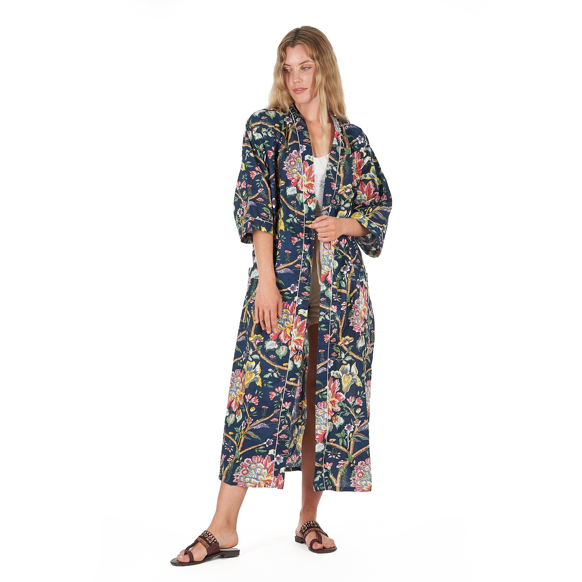 'Nocturnal Botanics' 100% Cotton Kimono Robe