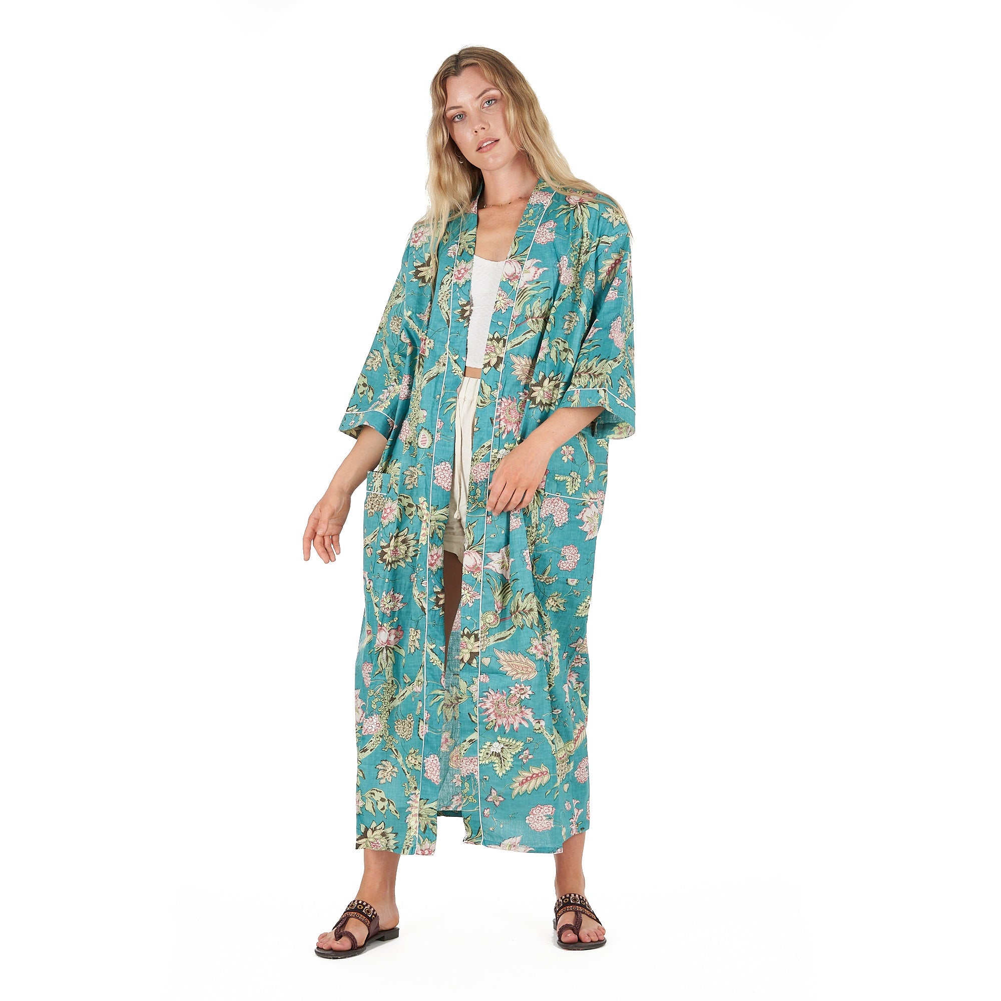 'Coastal Cool' 100% Cotton Kimono Robe