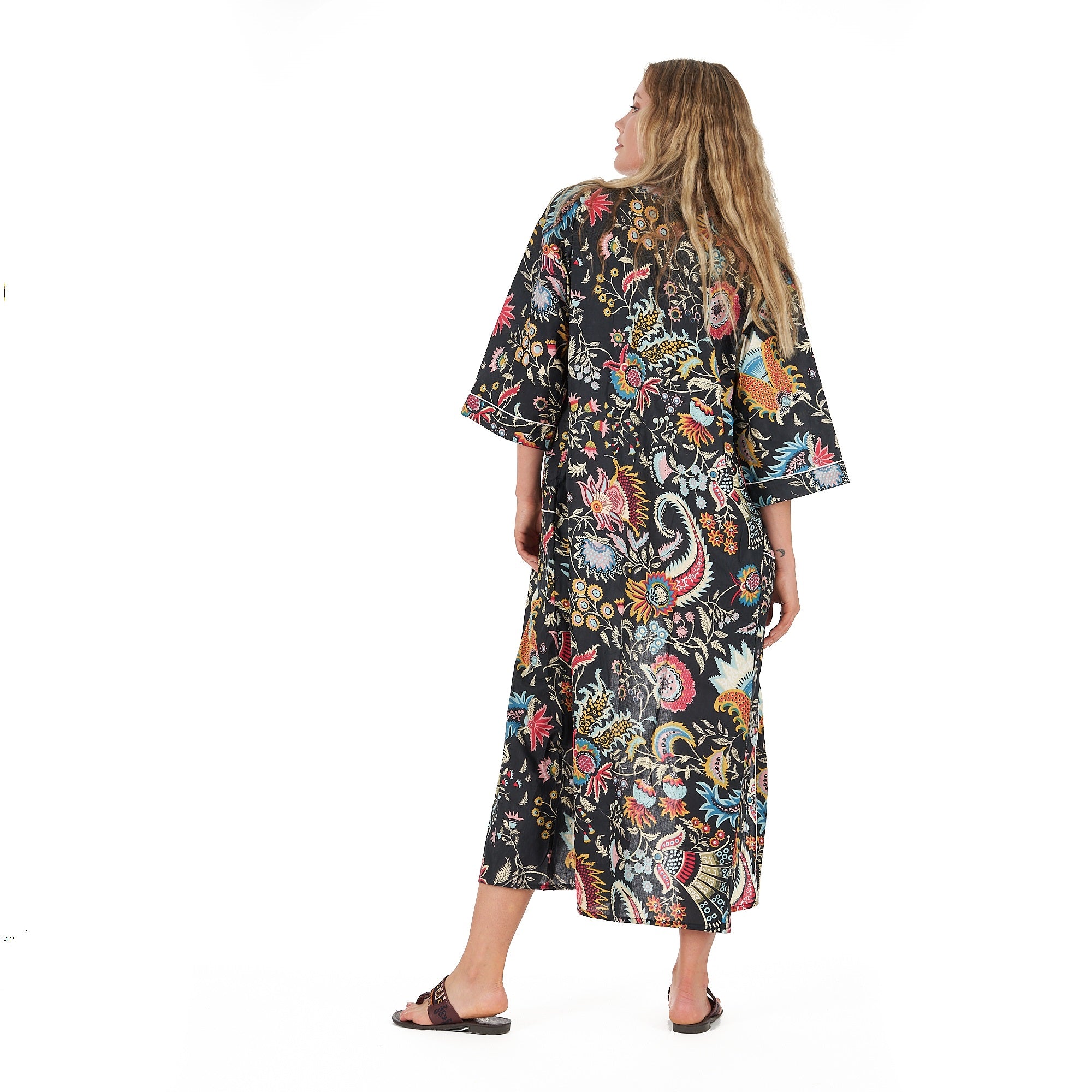 'Twilight Tropics' 100% Cotton Kimono Robe