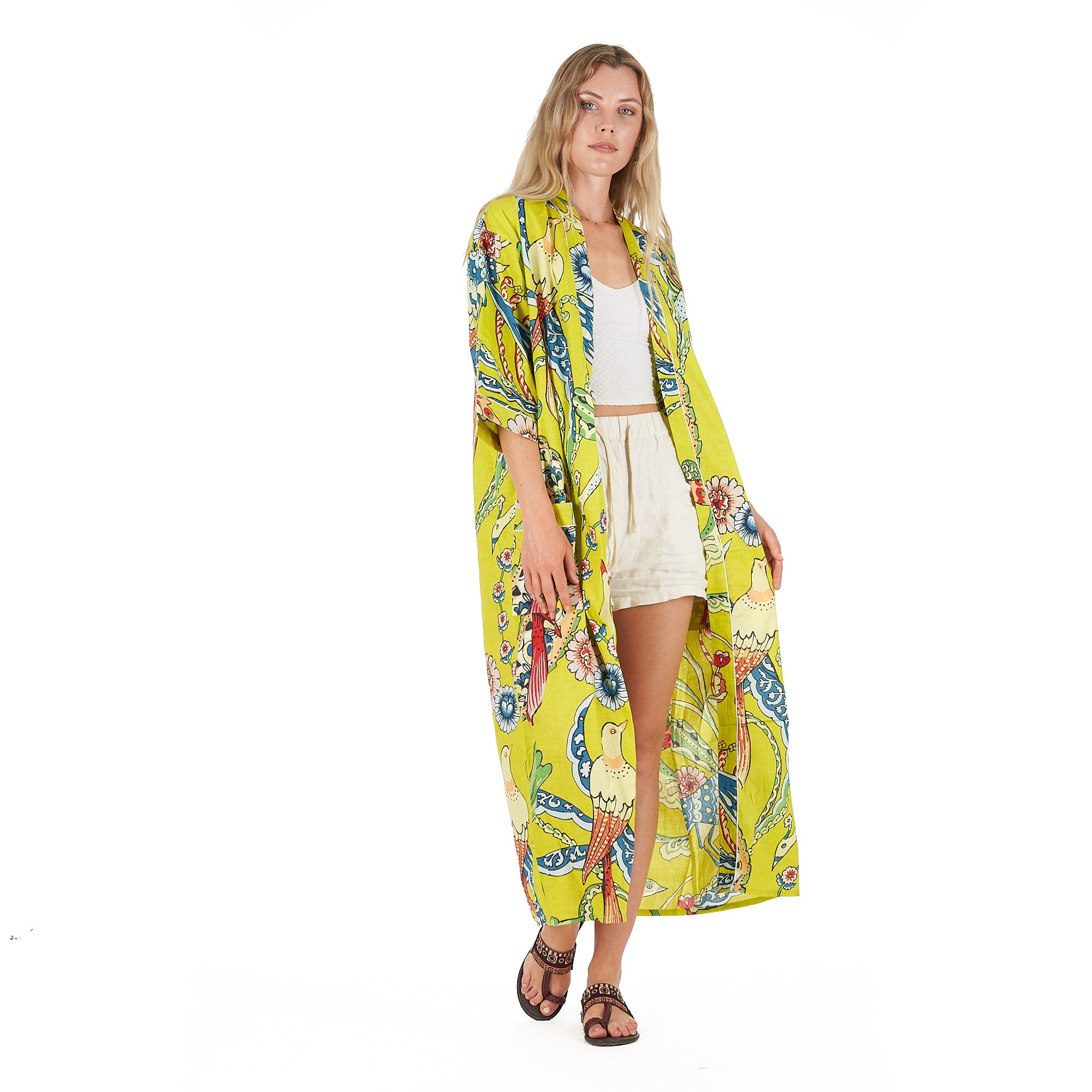 'Vibrant Paradise' 100% Cotton Kimono Robe