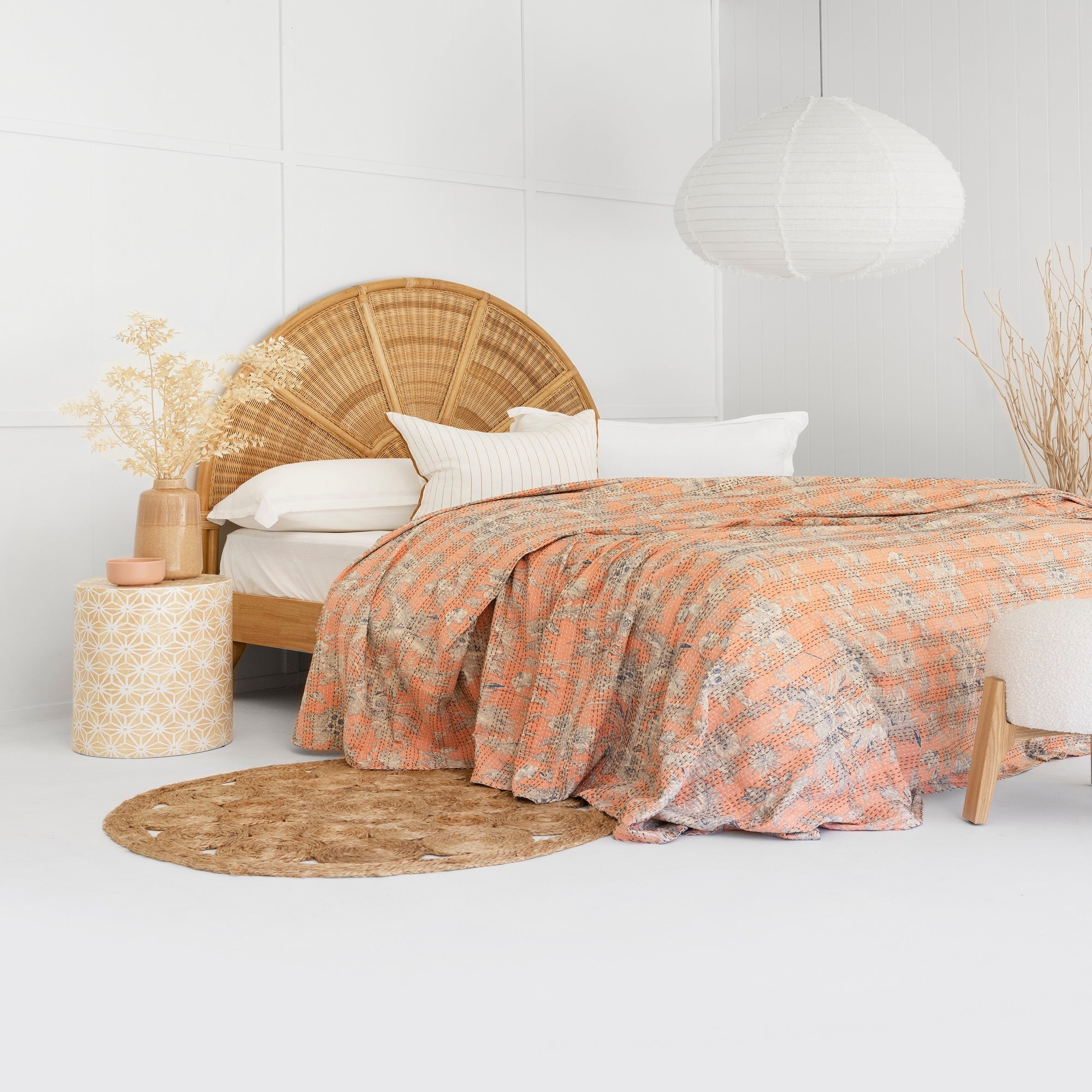 Linen Connections Indian Kantha Quilt - Pale Peach