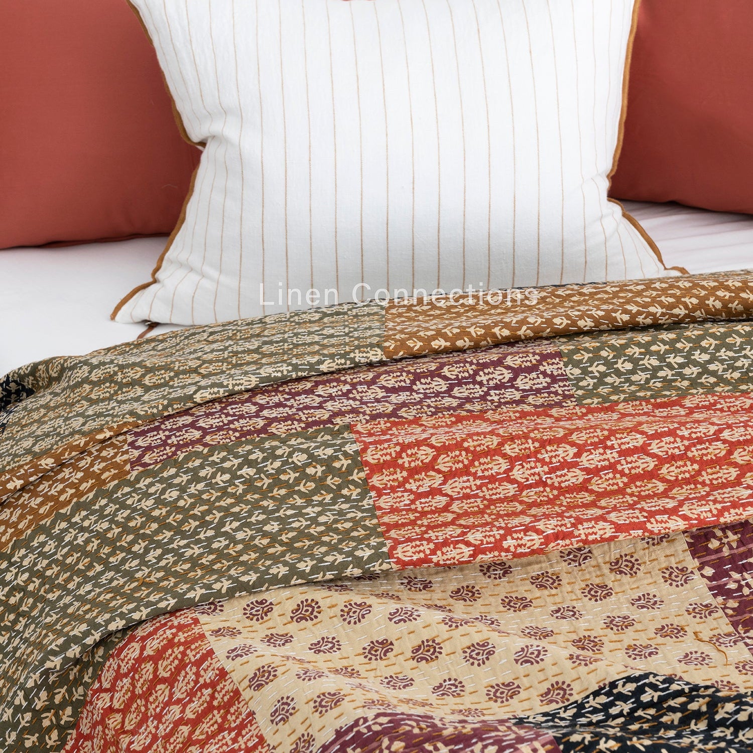 Linen Connections Indian Kantha Quilt - Mixed Signals