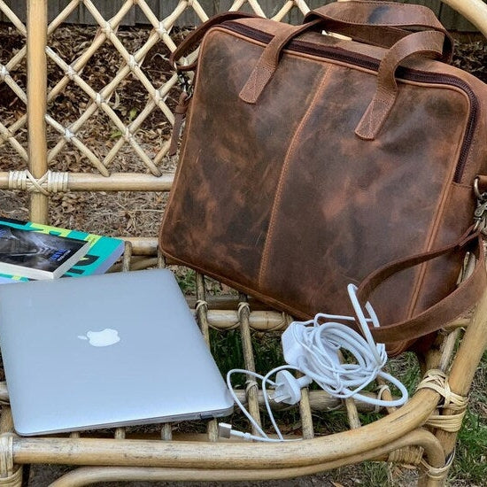 Rustic Full Grain Leather Messenger Bag - Laptop Briefcase & Satchel