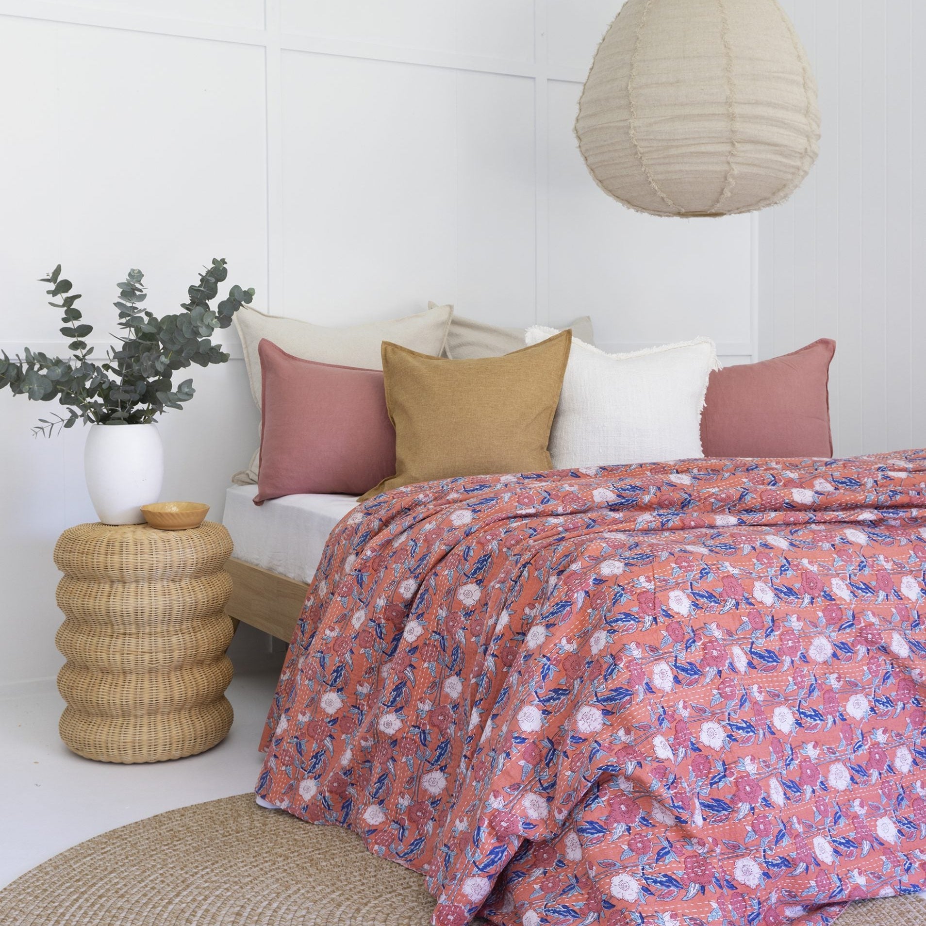 Indian Kantha Quilt Blanket Bedspread Throw Duvet - Floral Pinks