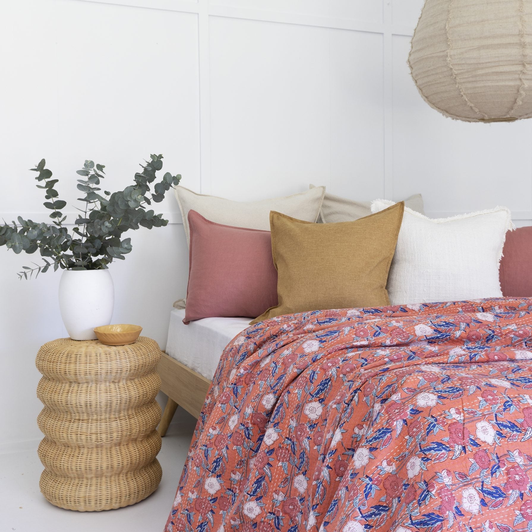 Indian Kantha Quilt Blanket Bedspread Throw Duvet - Floral Pinks