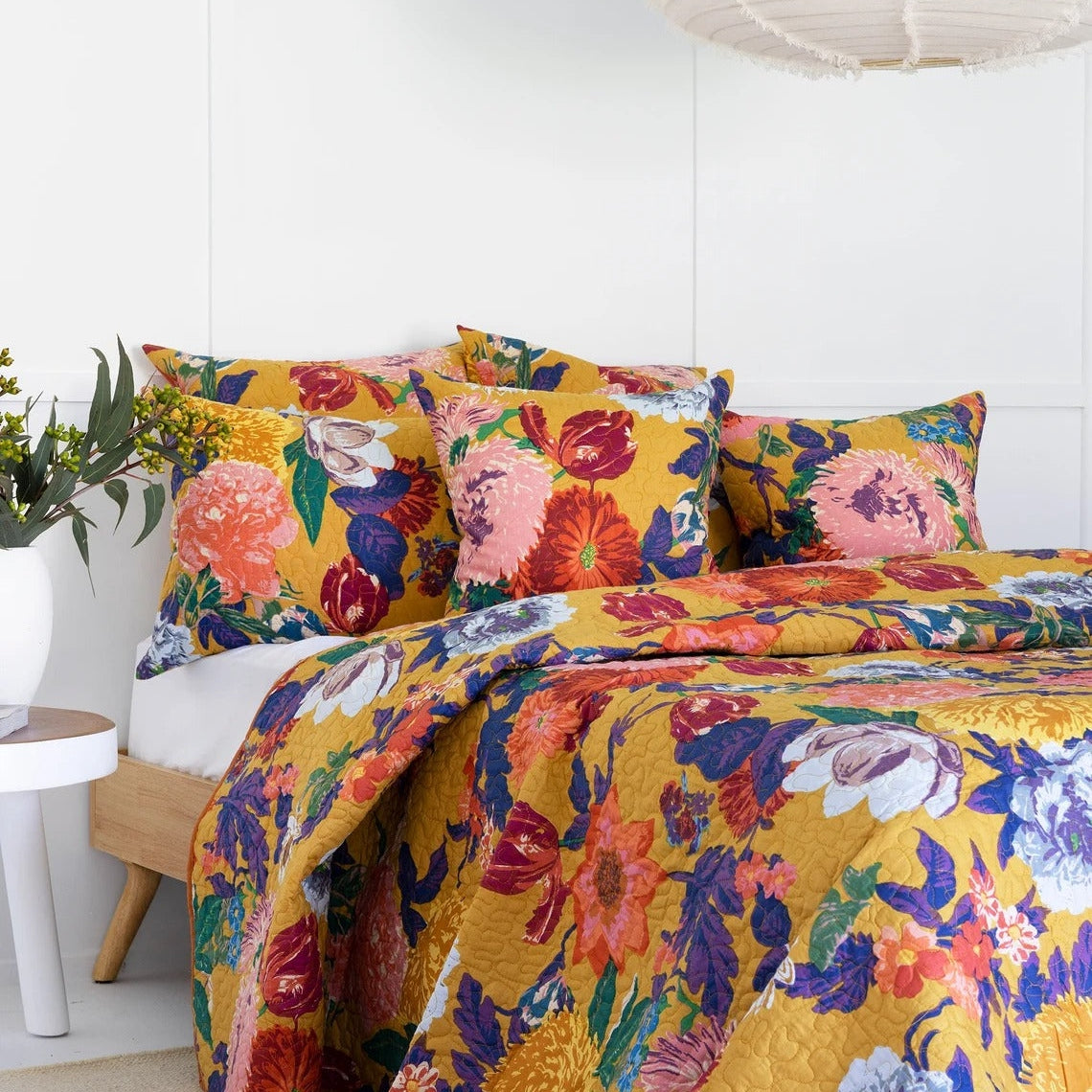 Floral Cotton Quilt Throw Bedspread Block Print Quilt Indian Quilt Comforter Duvet Cover Quilt Gift - Mustard Anthro