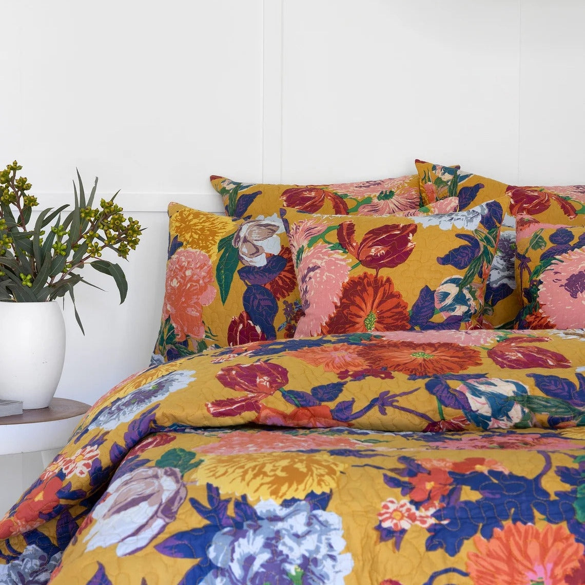 Floral Cotton Quilt Throw Bedspread Block Print Quilt Indian Quilt Comforter Duvet Cover Quilt Gift - Mustard Anthro